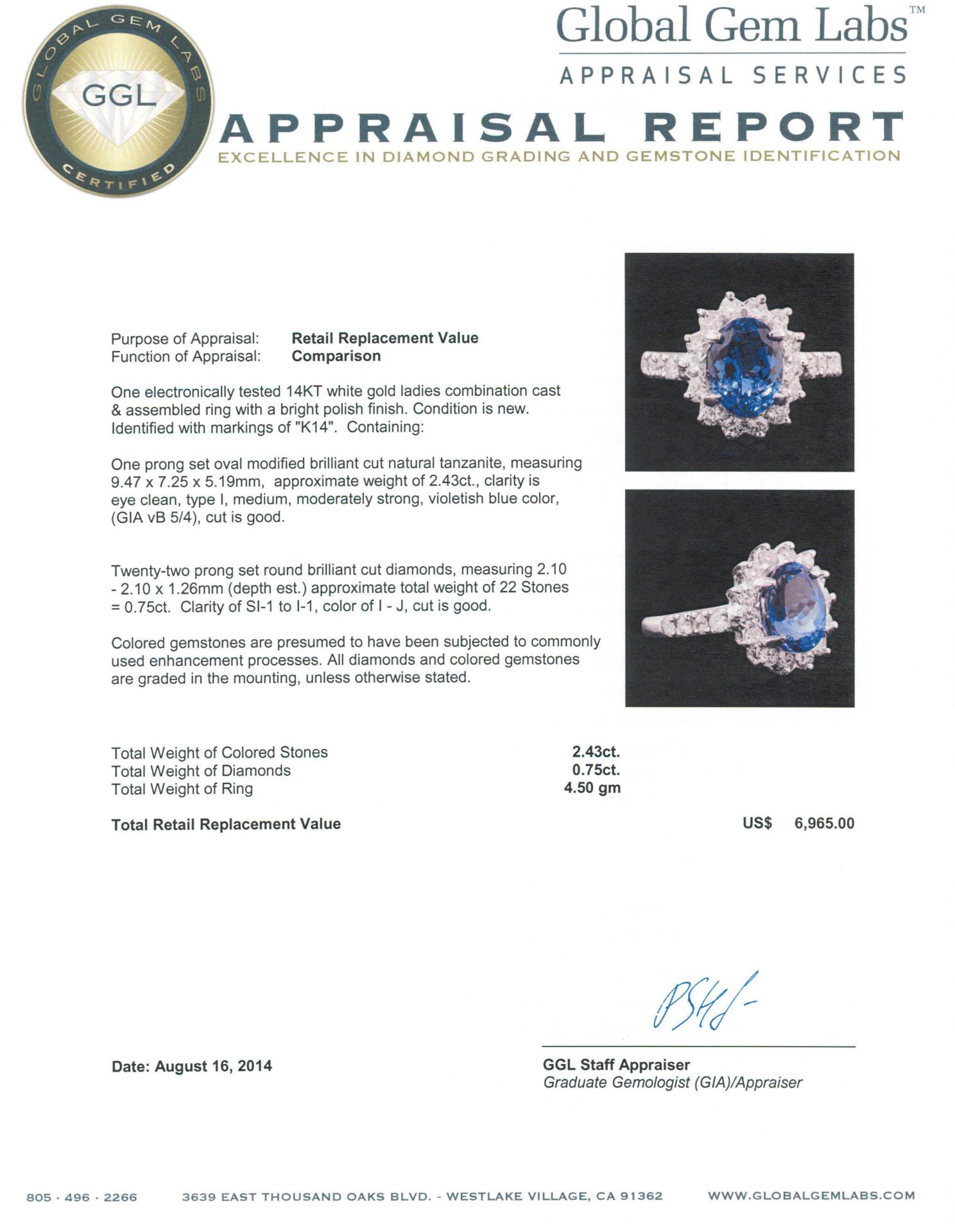 14KT White Gold 2.43 ctw Tanzanite and Diamond Ring - Image 3 of 3
