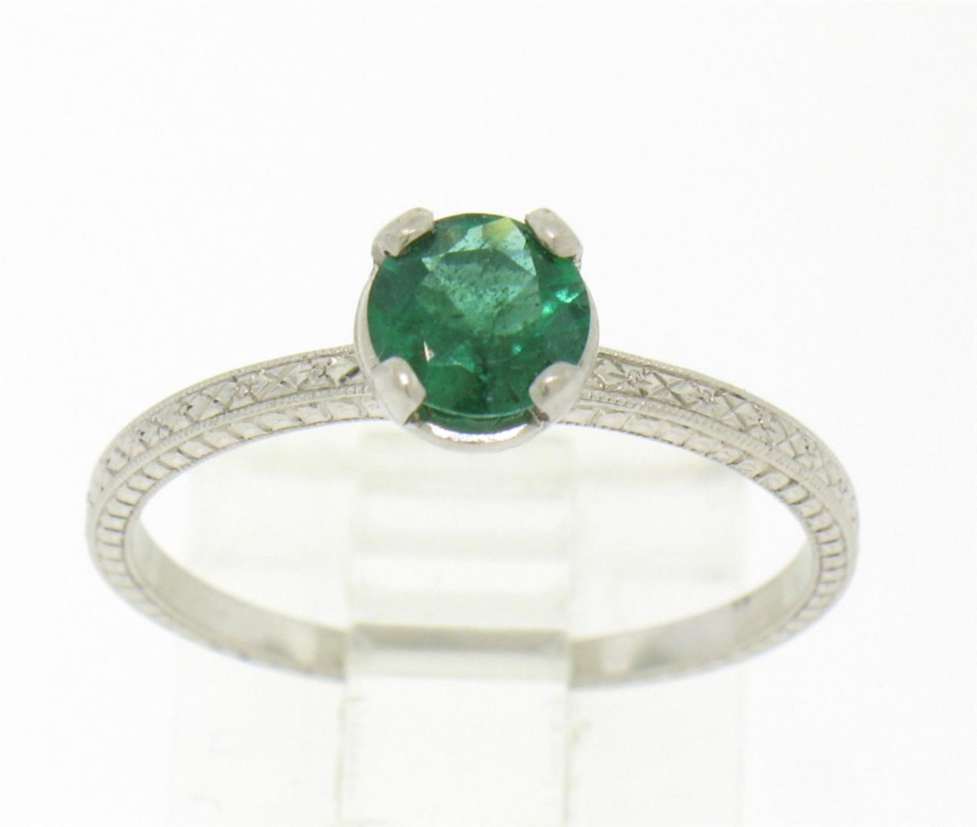 Platinum Etched Petite QUALITY .51 ct Emerald Solitaire Ring Engagement - Image 5 of 9