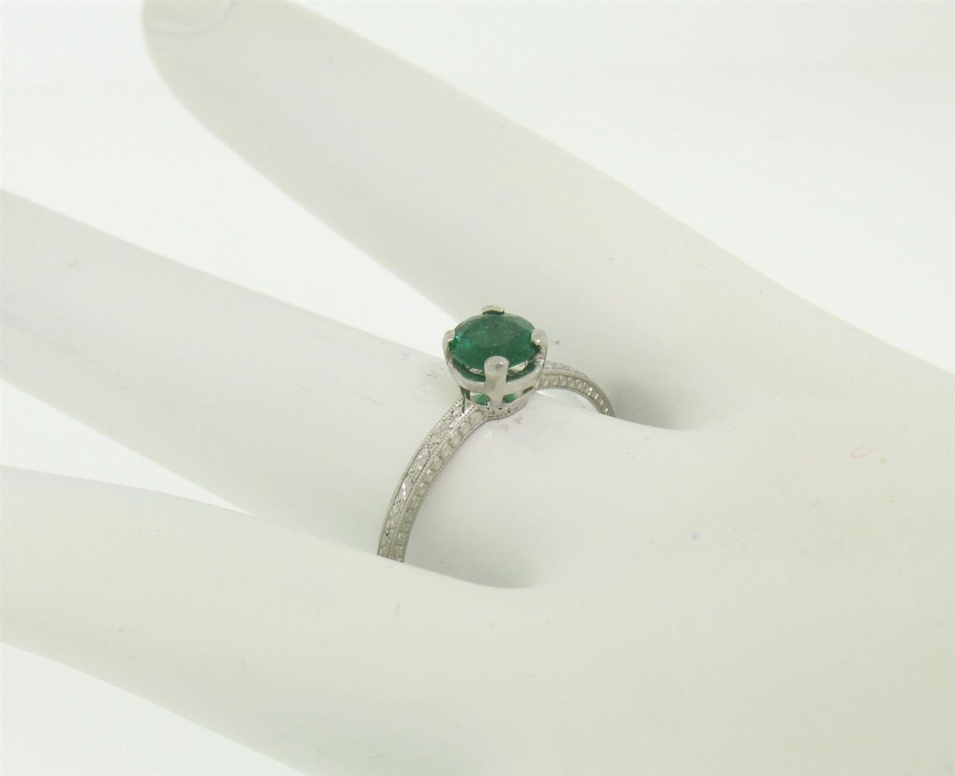 Platinum Etched Petite QUALITY .51 ct Emerald Solitaire Ring Engagement - Image 8 of 9
