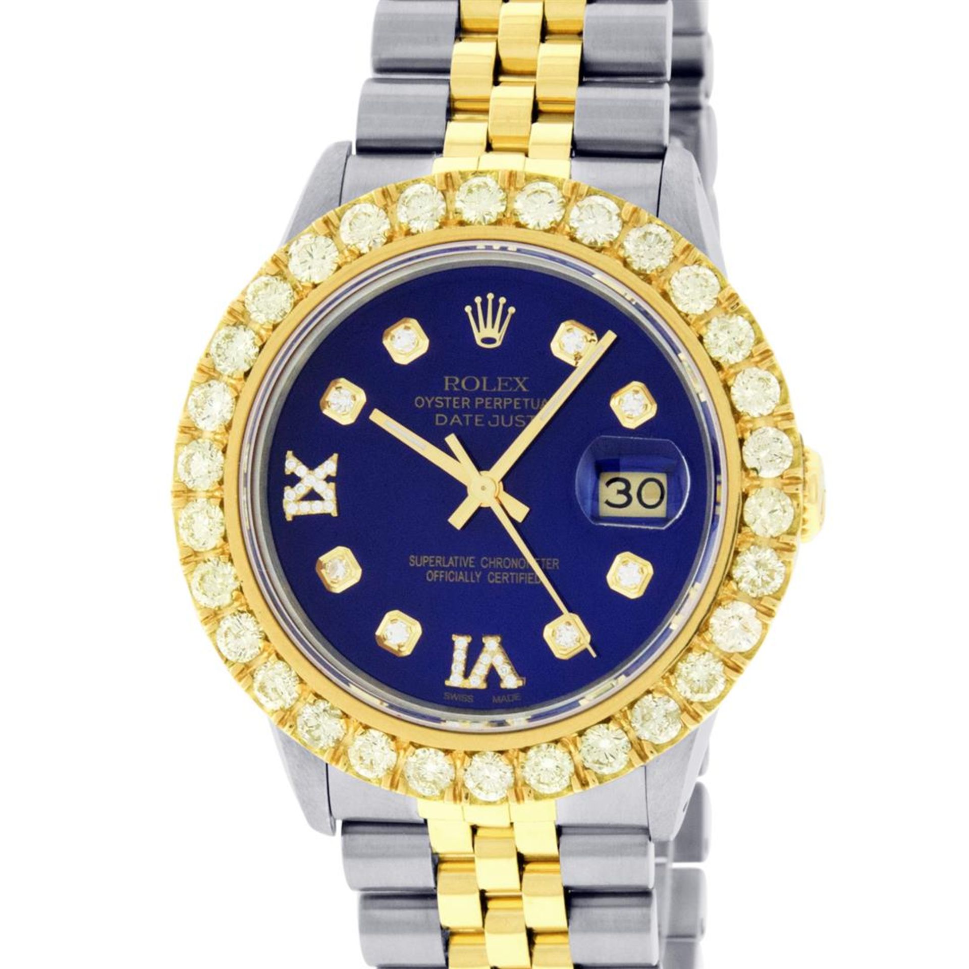 Rolex Mens 2 Tone Blue VS 4ctw Beadset Diamond Datejust Wristwatch with Rolex Bo - Image 2 of 9