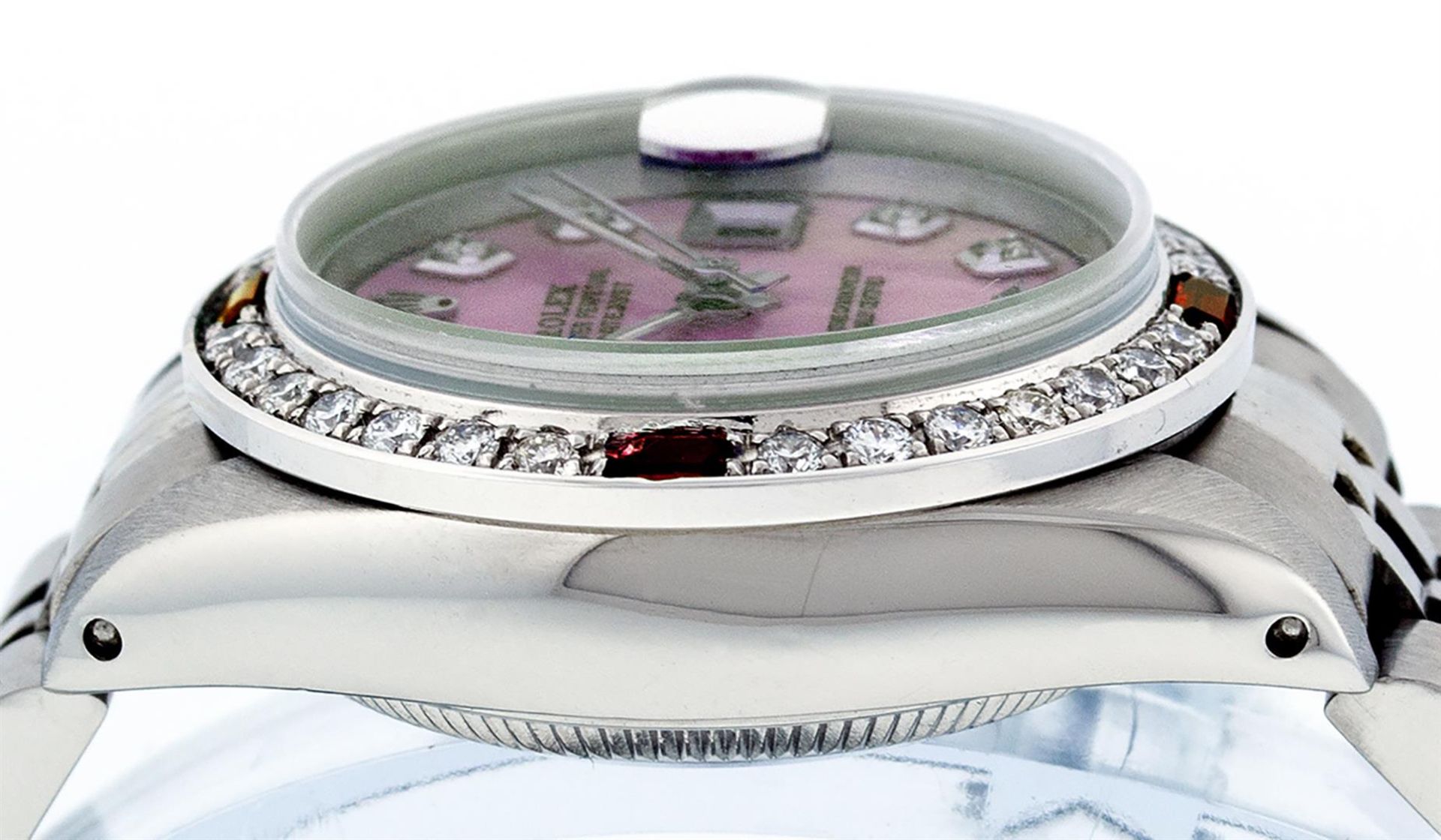 Rolex Ladies Stainless Steel Pink MOP Diamond & Ruby Datejust Wristwatch 26MM - Image 7 of 9