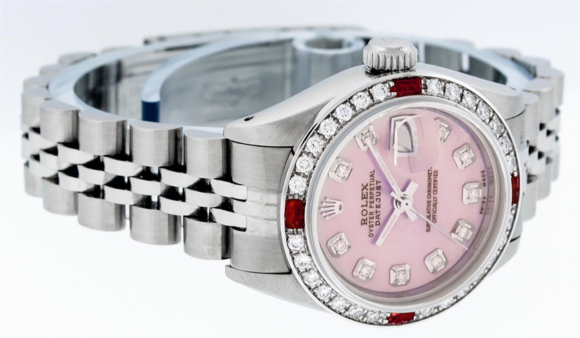 Rolex Ladies Stainless Steel Pink MOP Diamond & Ruby Datejust Wristwatch 26MM - Image 9 of 9