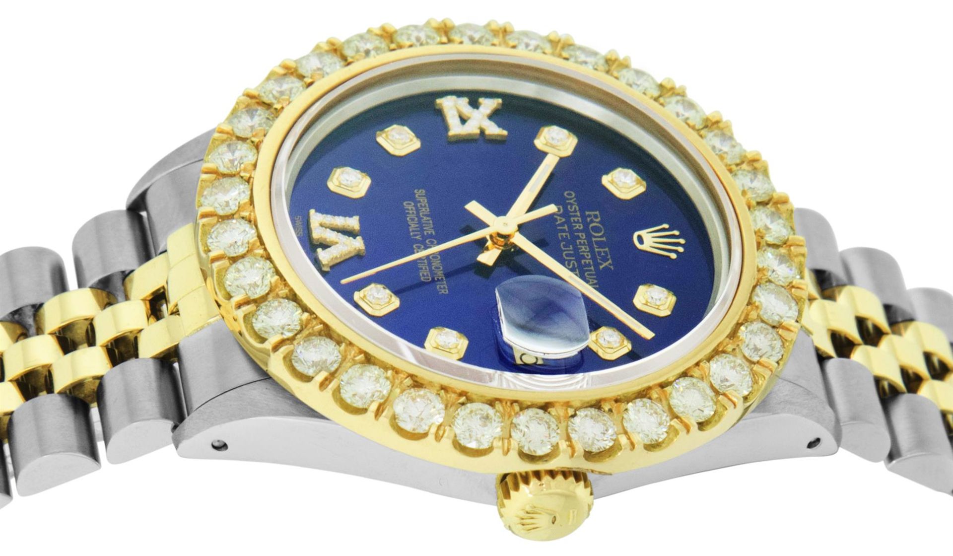 Rolex Mens 2 Tone Blue VS 4ctw Beadset Diamond Datejust Wristwatch with Rolex Bo - Image 4 of 9
