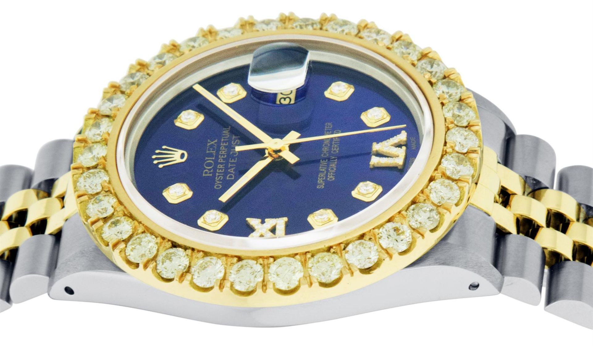 Rolex Mens 2 Tone Blue VS 4ctw Beadset Diamond Datejust Wristwatch with Rolex Bo - Image 3 of 9