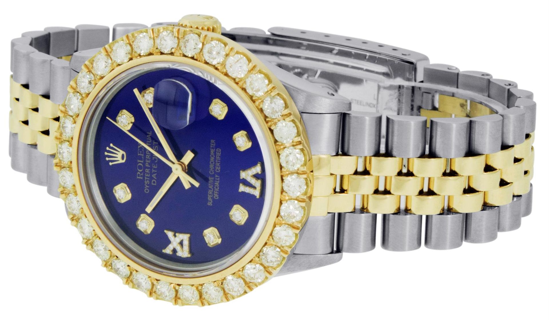 Rolex Mens 2 Tone Blue VS 4ctw Beadset Diamond Datejust Wristwatch with Rolex Bo - Image 5 of 9