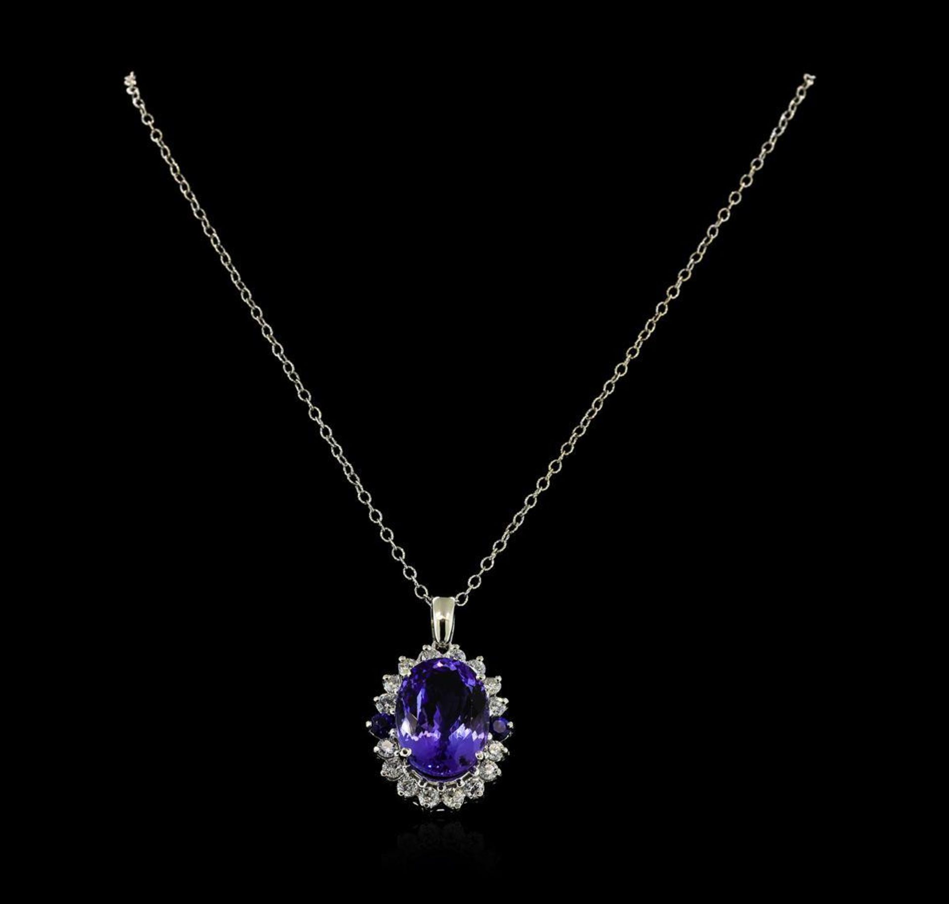 16.40 ctw Tanzanite, Sapphire, and Diamond Pendant With Chain - 14KT White Gold - Image 2 of 3