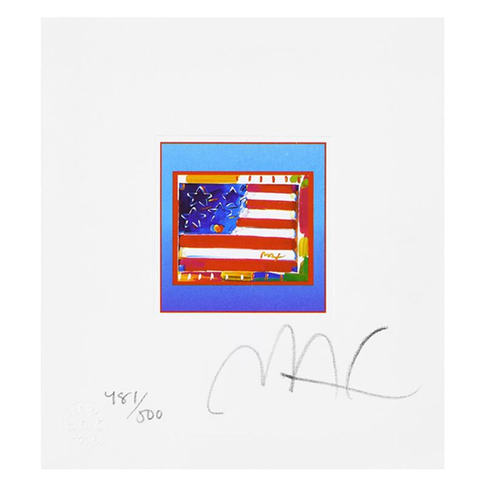 Flag with Heart on Blue by Peter Max - Image 2 of 3