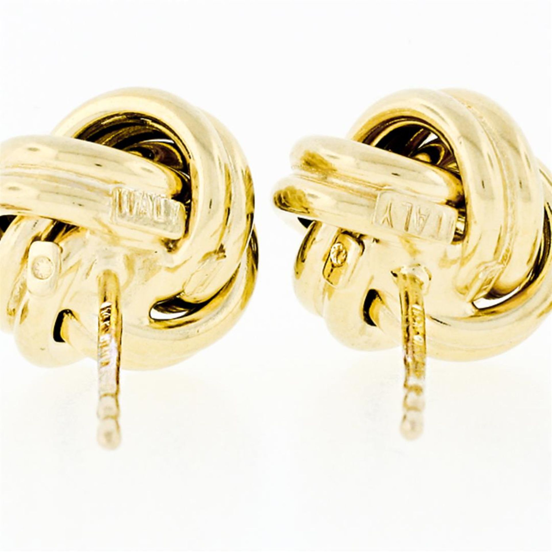 Italian 14K Yellow Gold Ribbed High Polished Dual Tube Love Knot Stud Earrings - Image 5 of 6