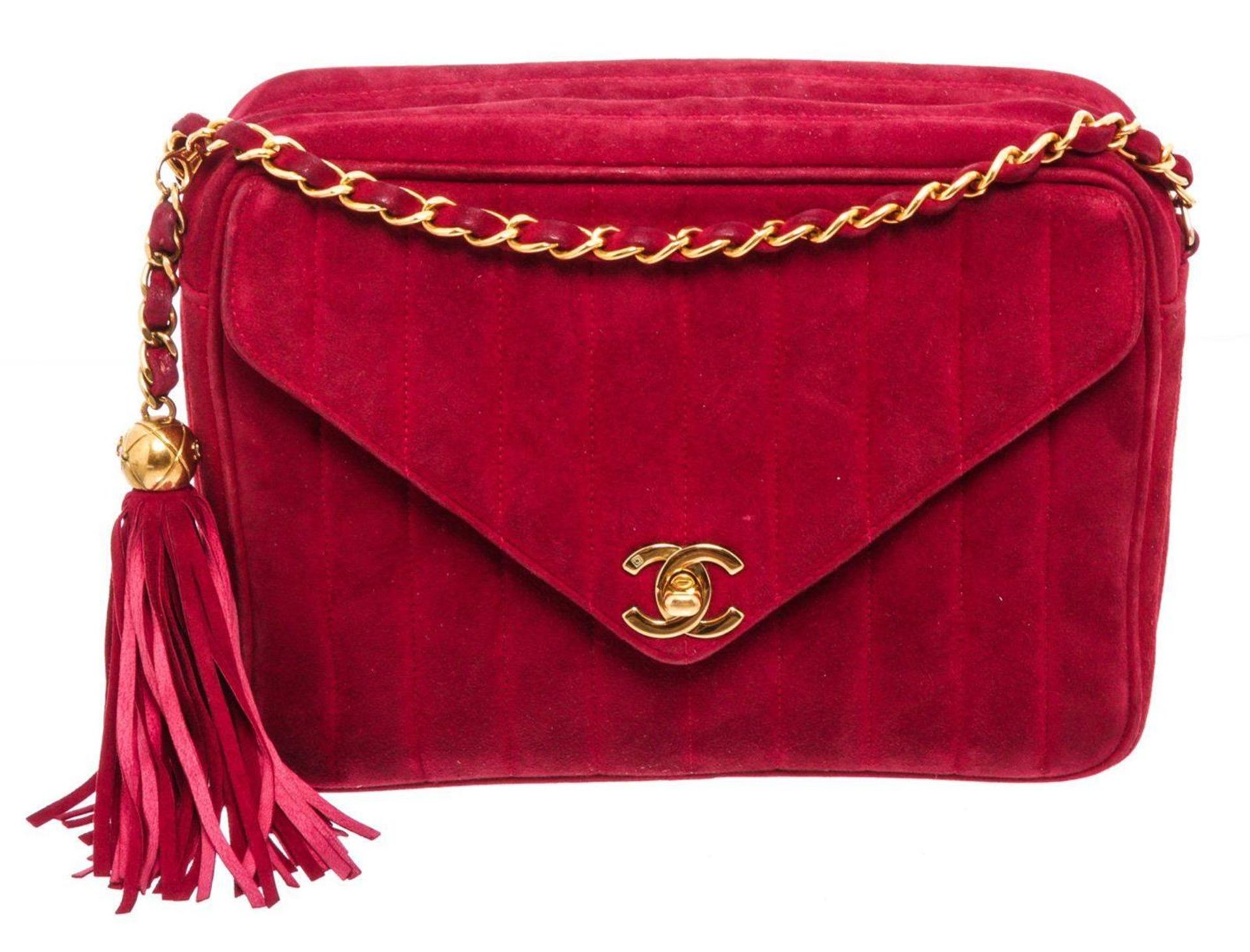Chanel Red Suede Envelope Tassel Shoulder Bag