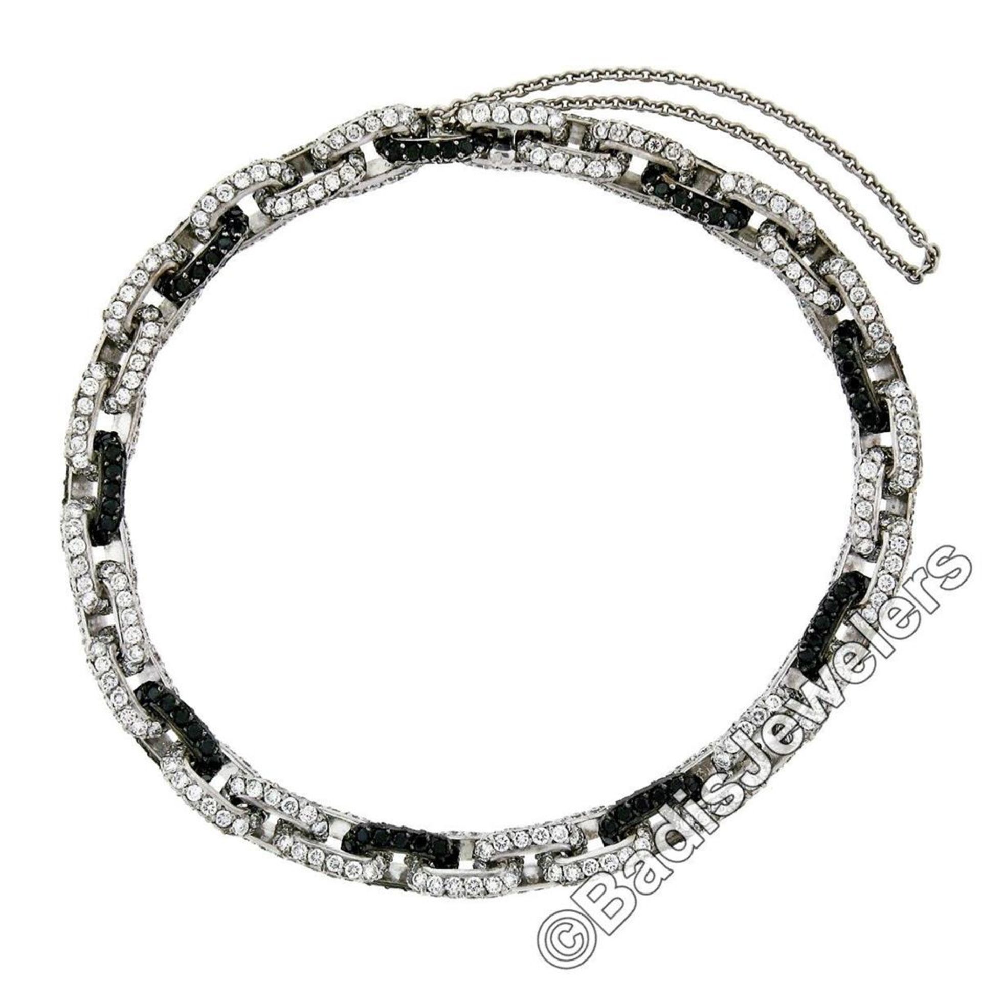 18kt White Gold 8.33ctw Round White and Black Diamond Cable Link Bracelet - Image 2 of 7