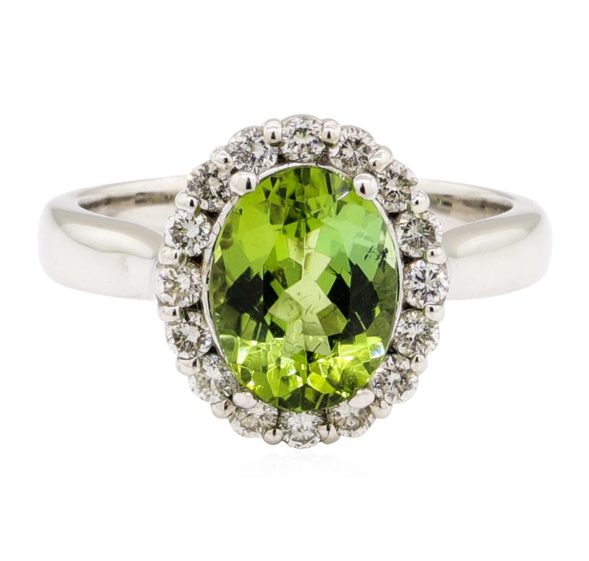 2.92 ctw Oval Mixed Green Tourmaline And Round Brilliant Cut Diamond Ring - 14KT - Image 2 of 5