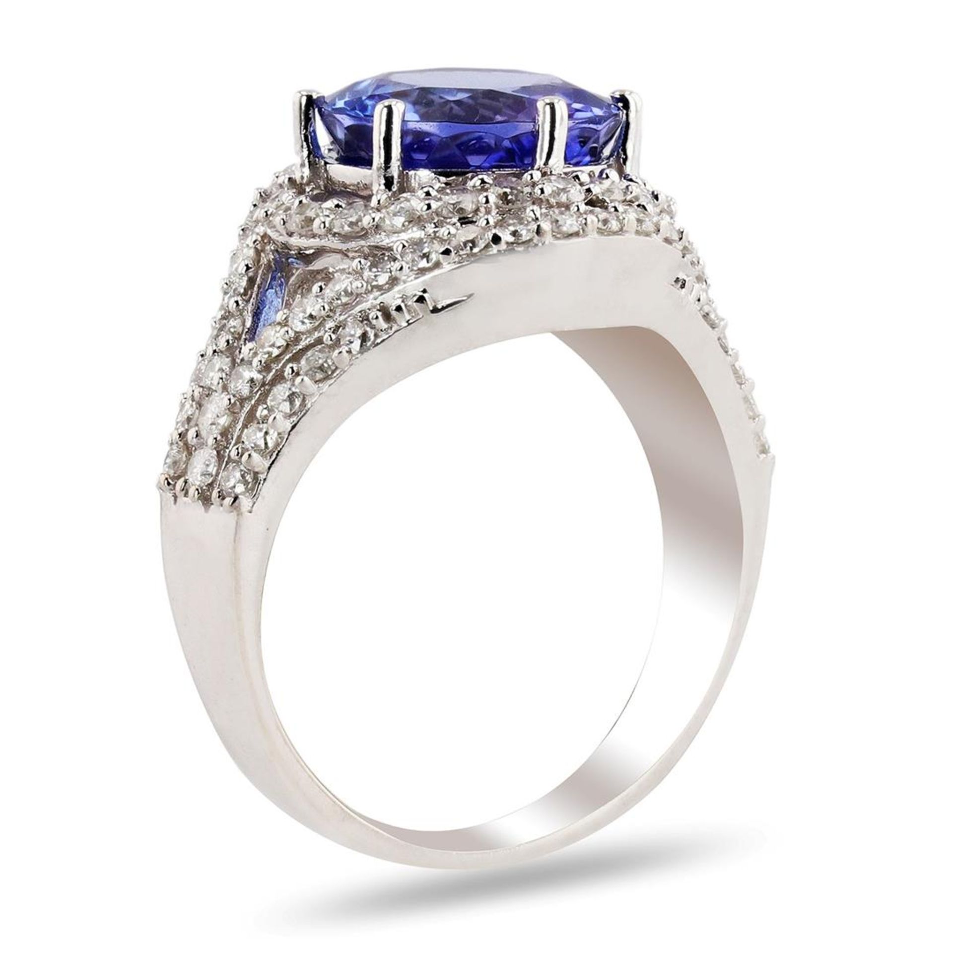 4.18ct Tanzanite and 1.07ctw Diamond 14K White Gold Ring - Image 3 of 4