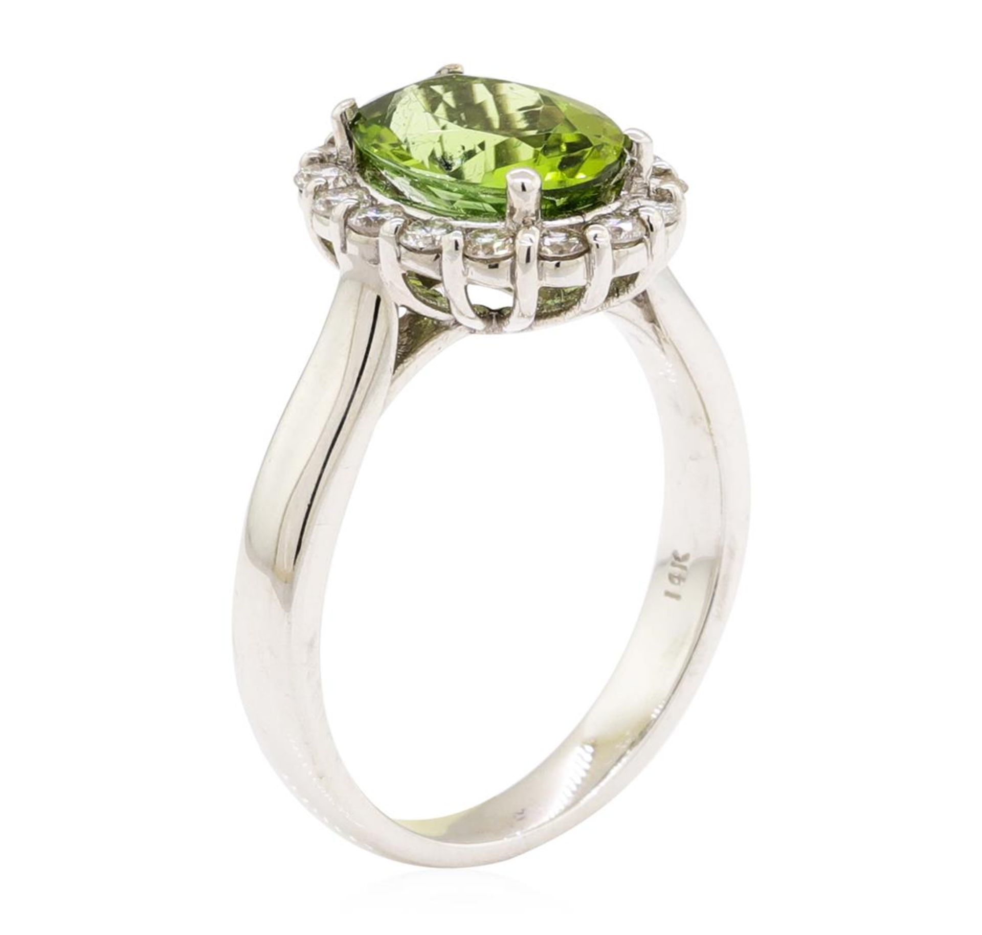 2.92 ctw Oval Mixed Green Tourmaline And Round Brilliant Cut Diamond Ring - 14KT - Image 4 of 5