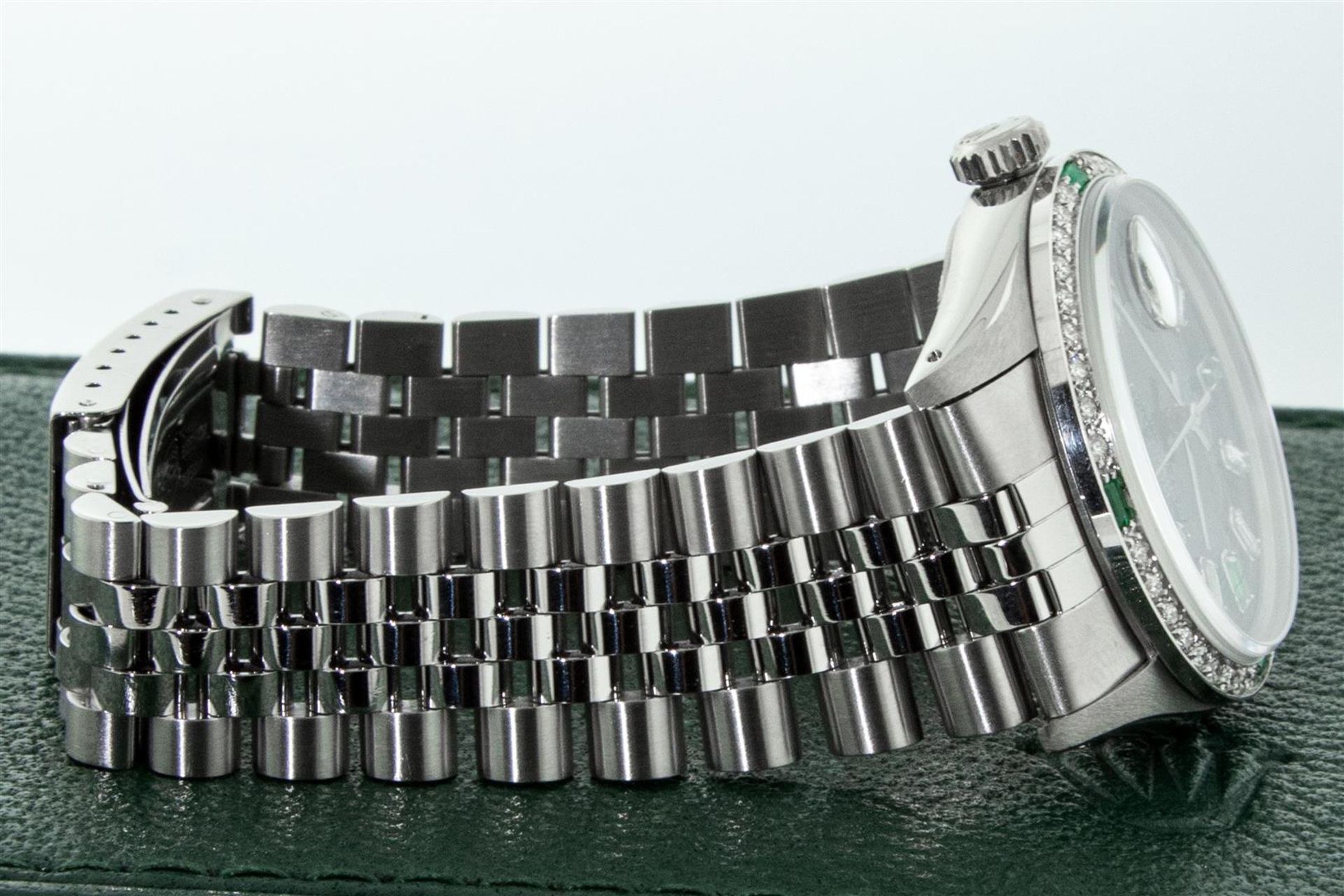 Rolex Mens Stainless Steel Black Baguette Emerald Diamond 36MM Datejust Wristwat - Image 7 of 9