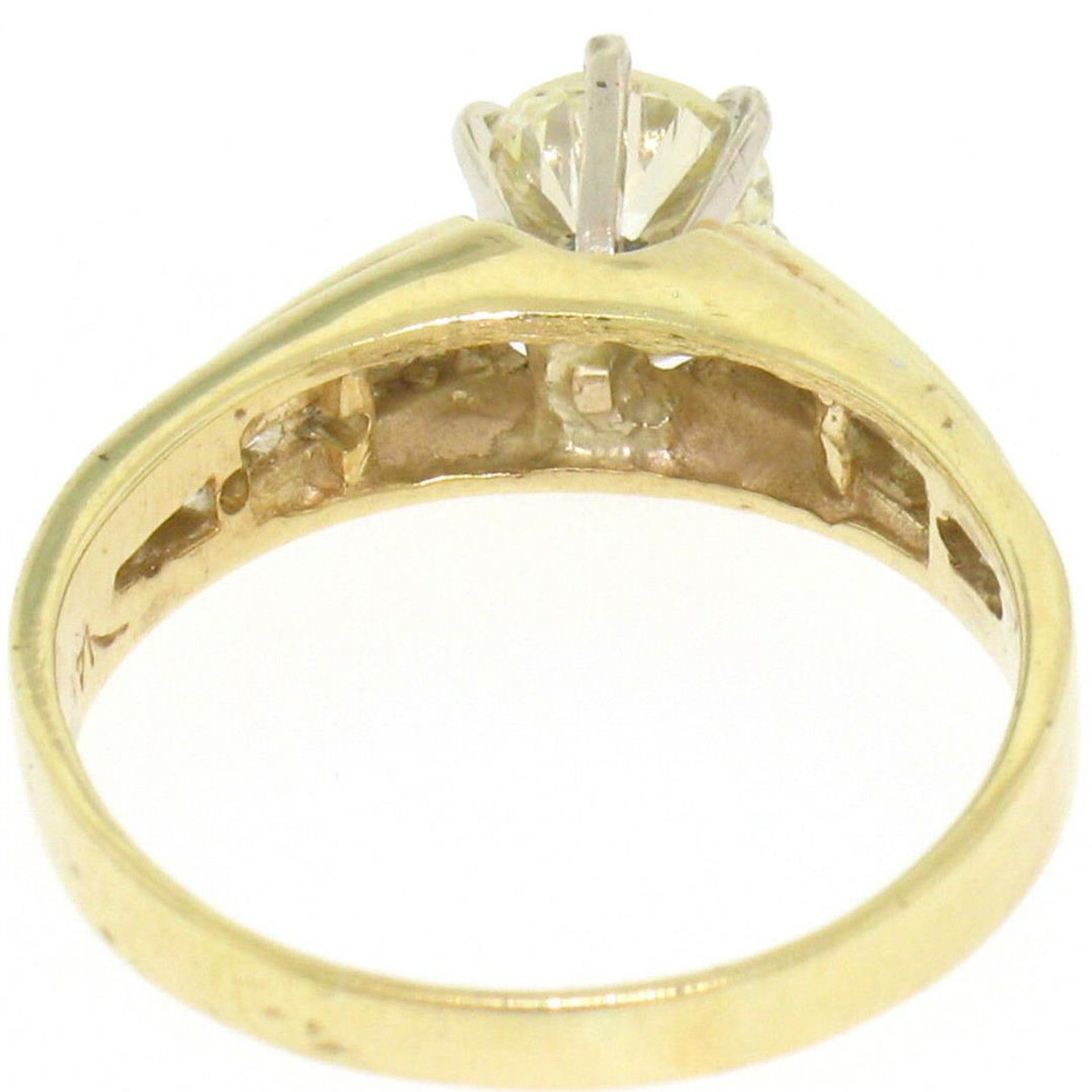 14k Solid Yellow Gold Round Diamond Solitaire Engagement Ring w/ 12 Graduated Ac - Image 6 of 6