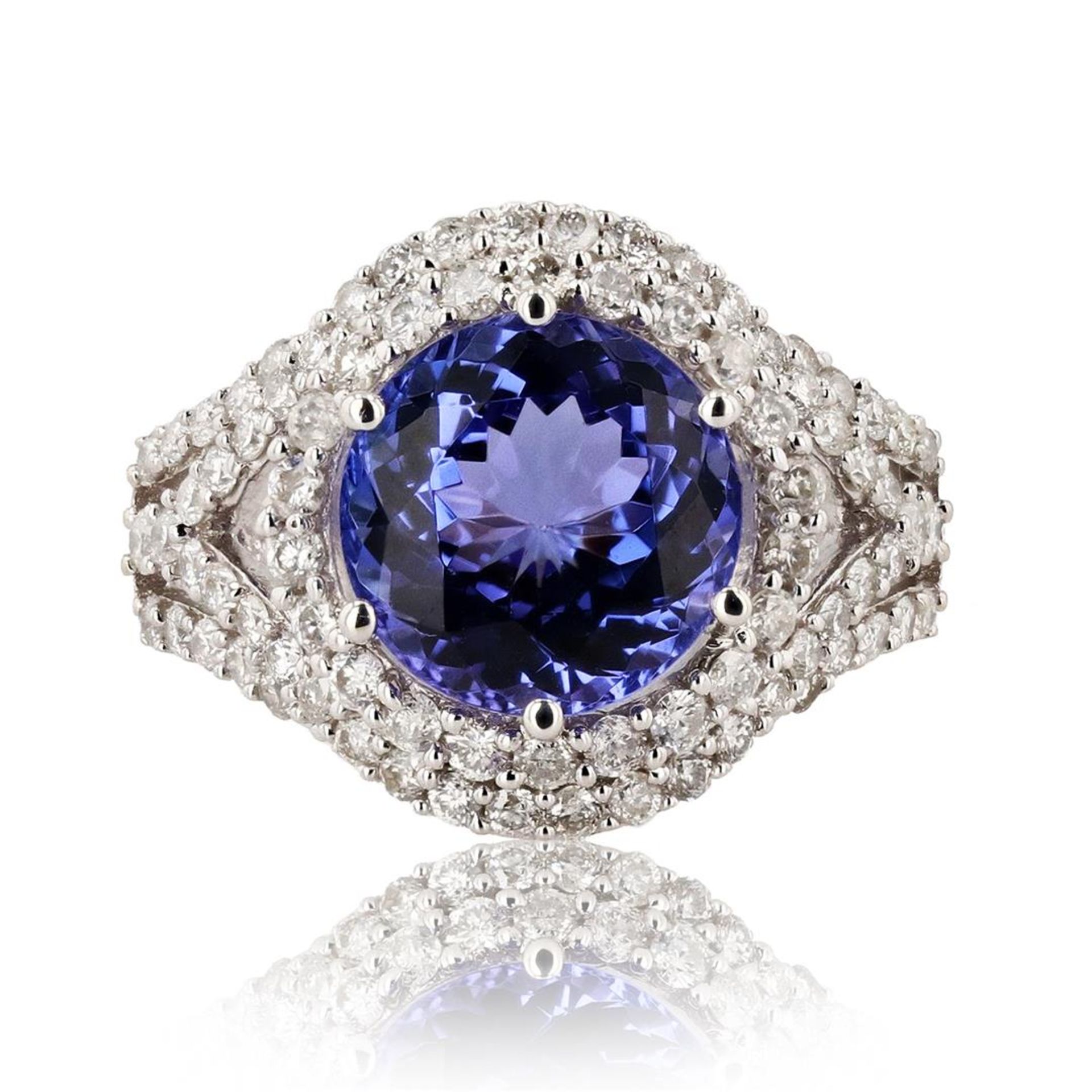 4.18ct Tanzanite and 1.07ctw Diamond 14K White Gold Ring