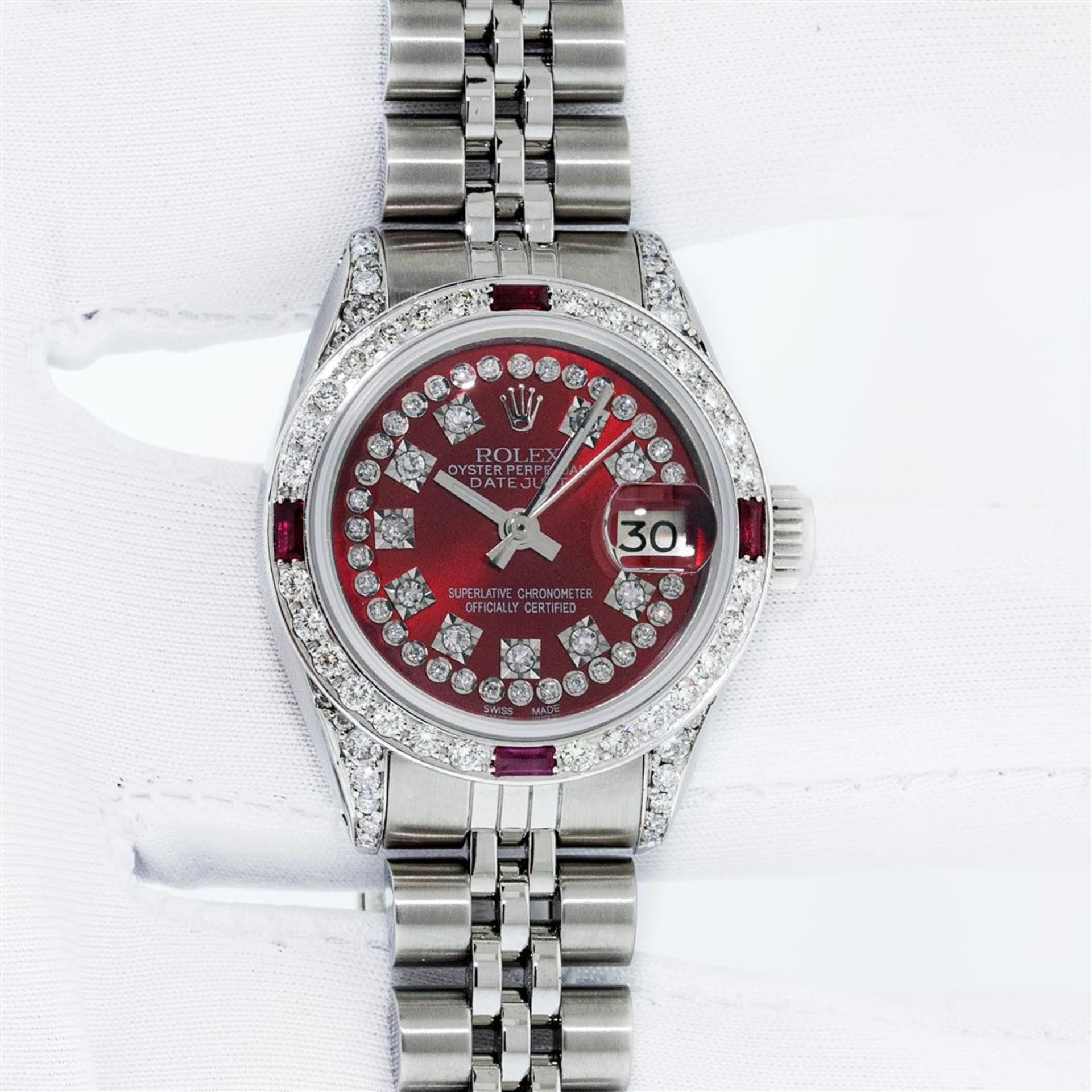 Rolex Ladies Stainless Steel 26MM Red Diamond Lugs 26MM Datejust Wristwatch With - Image 3 of 9