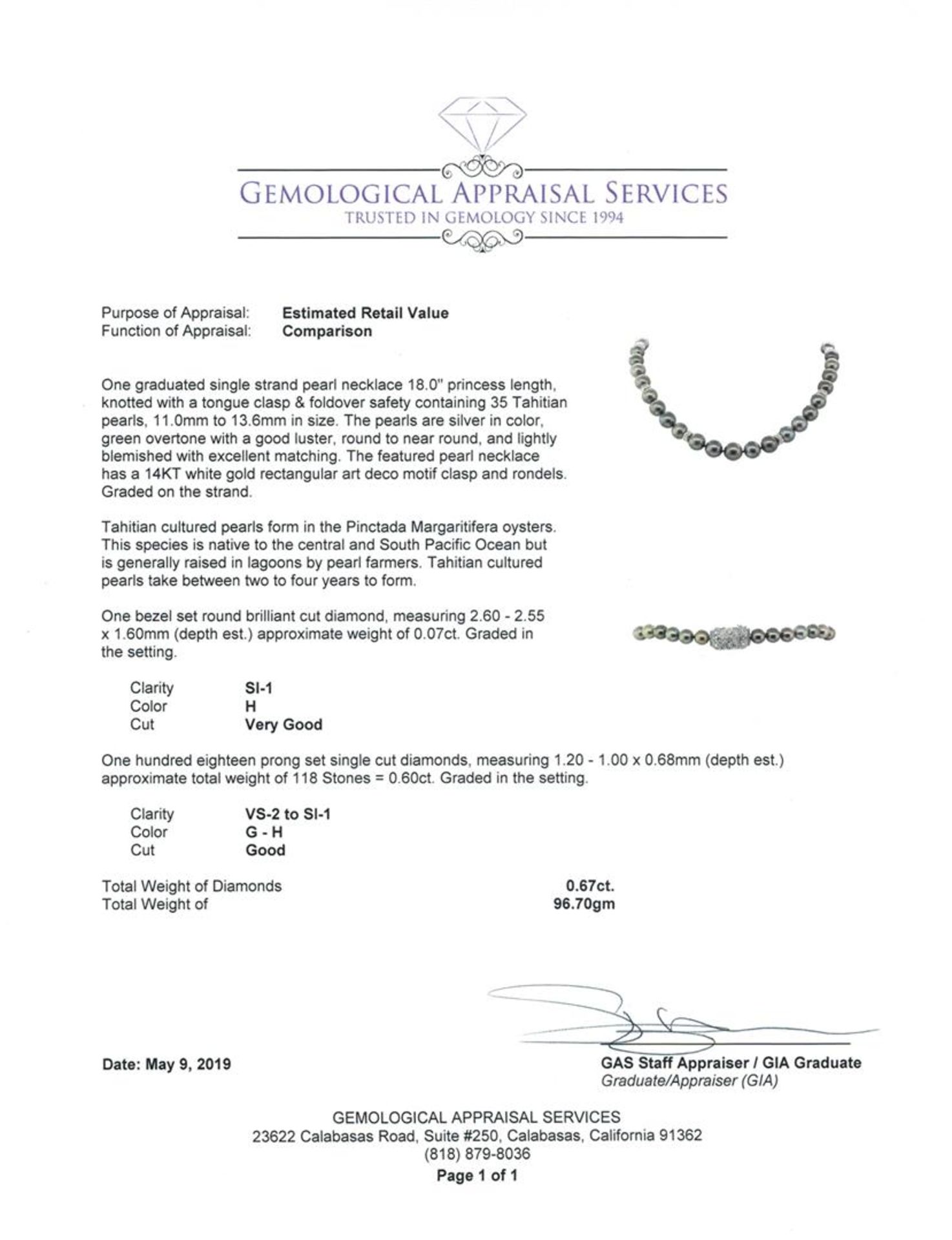0.67 ctw Diamond and Tahitian Pearl Necklace - 14KT White Gold - Image 4 of 4