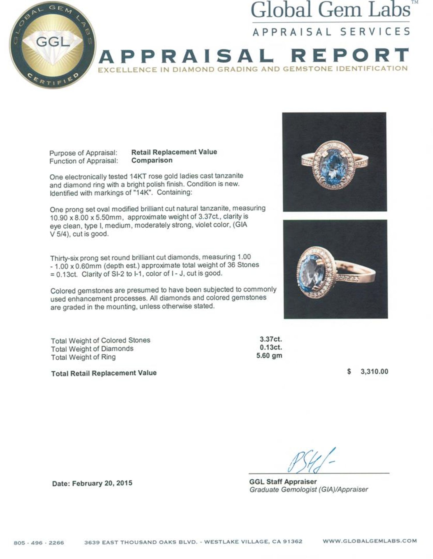 14KT Rose Gold 3.37 ctw Tanzanite and Diamond Ring - Image 5 of 5