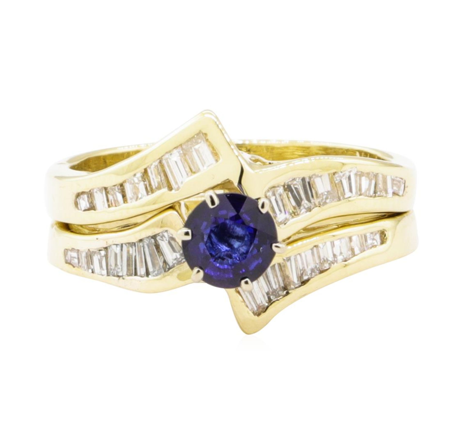 1.03 ctw Blue Sapphire And Diamond Ring And Band - 14KT Yellow Gold - Image 2 of 4