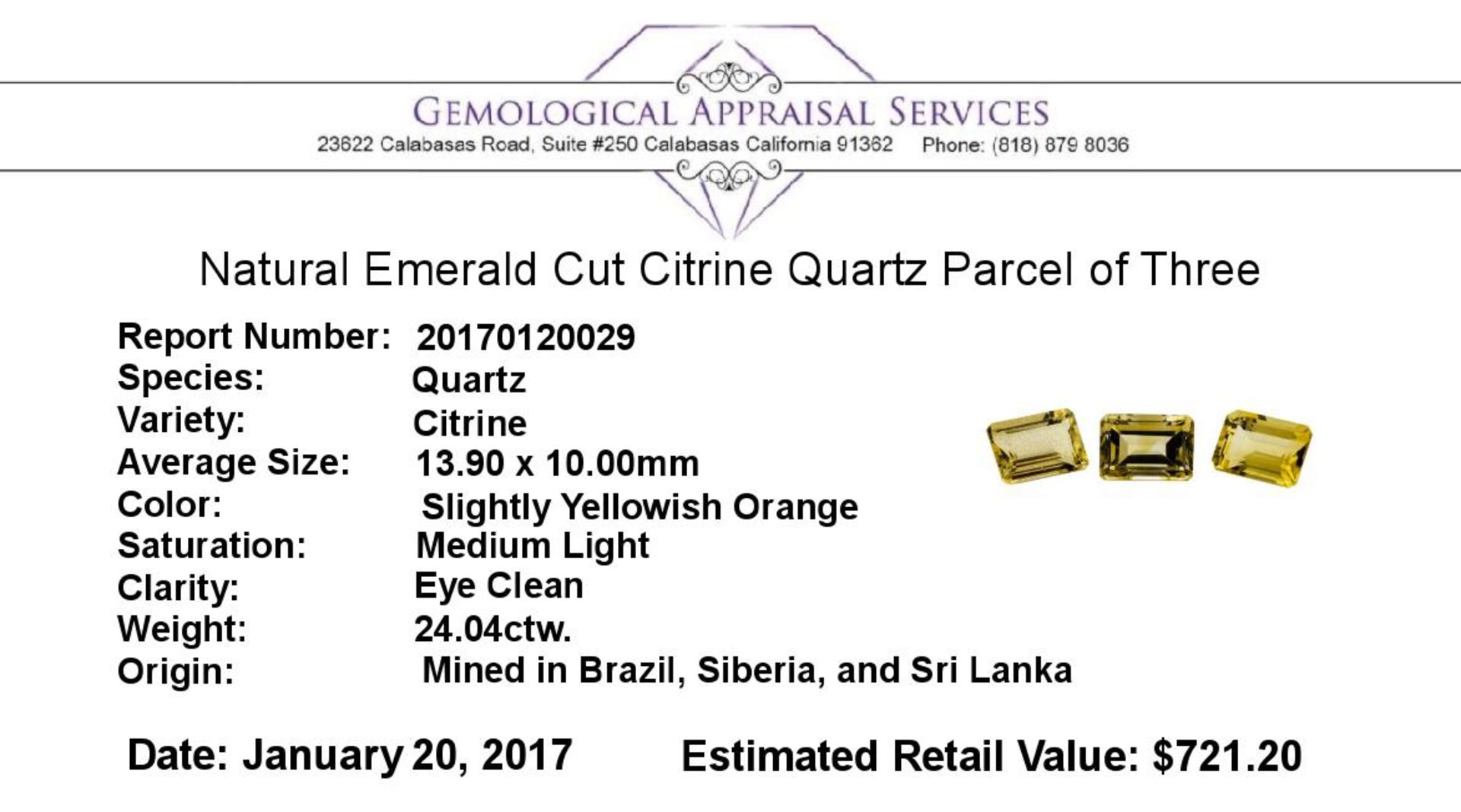 24.04ctw.Natural Emerald Cut Citrine Quartz Parcel of Three - Image 3 of 3