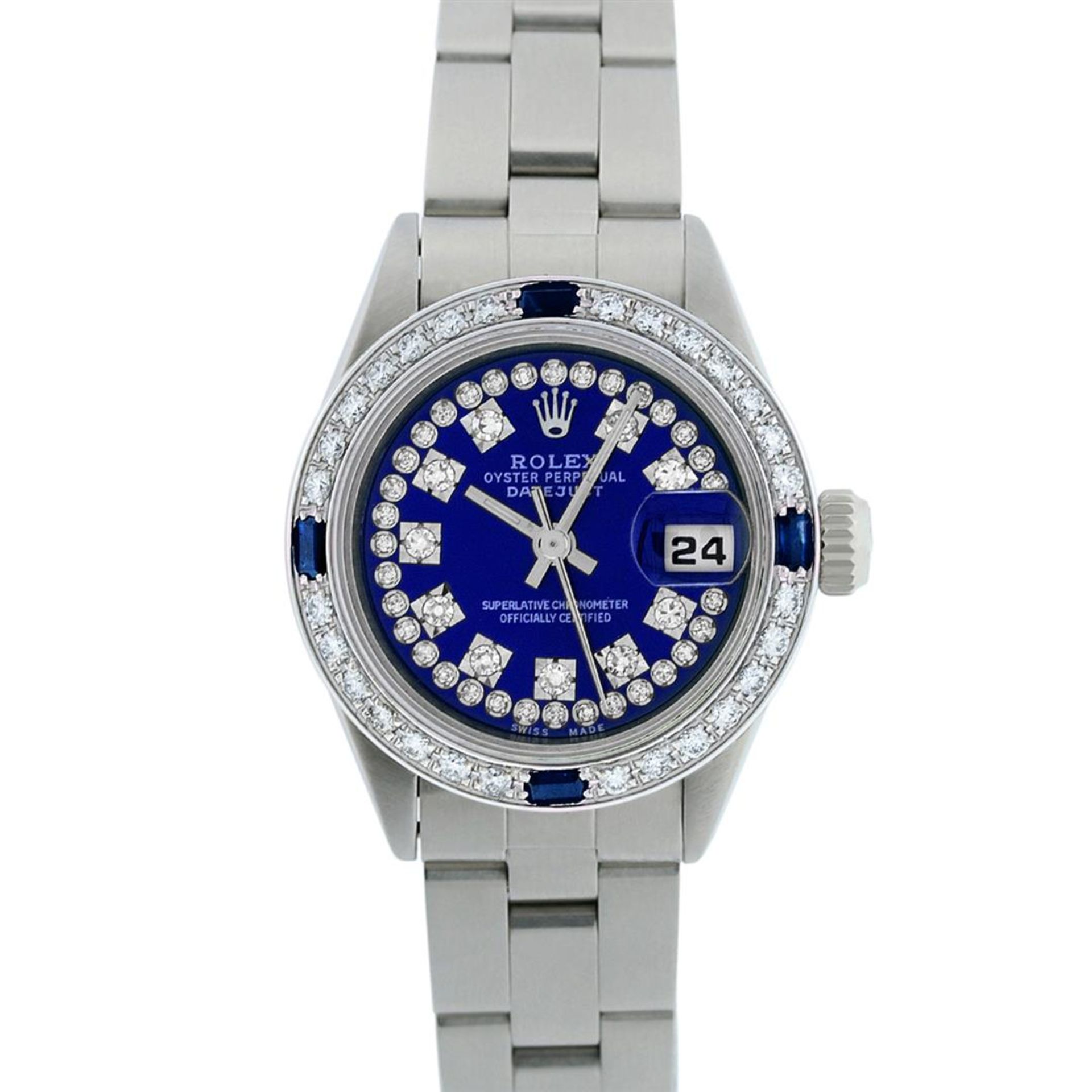 Rolex Ladies Stainless Steel Blue Diamond & Sapphire 26MM Oyster Perpetual Datej - Image 2 of 6