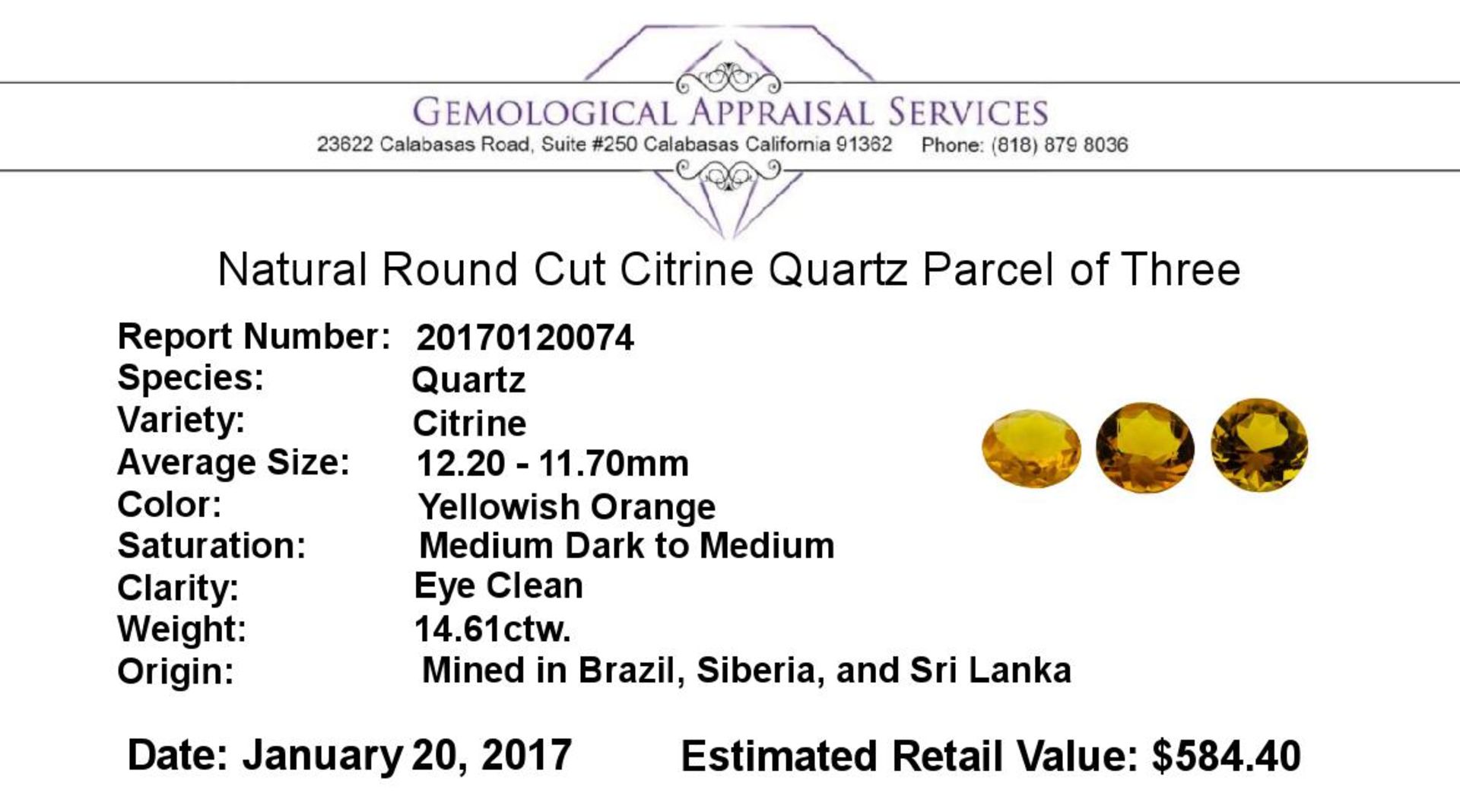 14.61ctw.Natural Round Cut Citrine Quartz Parcel of Three - Image 3 of 3