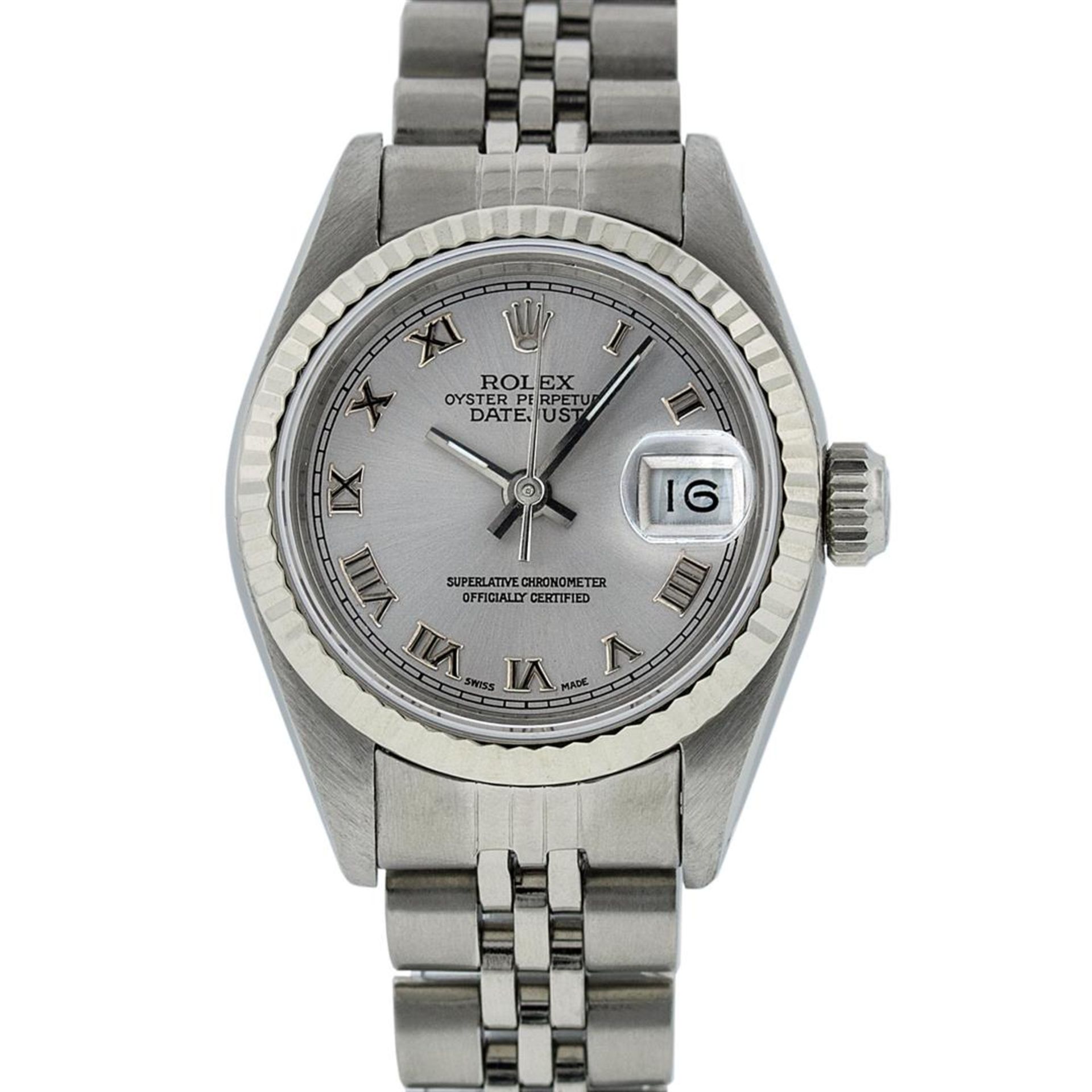 Rolex Ladies Stainless Steel Silver Roman 26MM Oyster Perpetual Datejust Wristwa