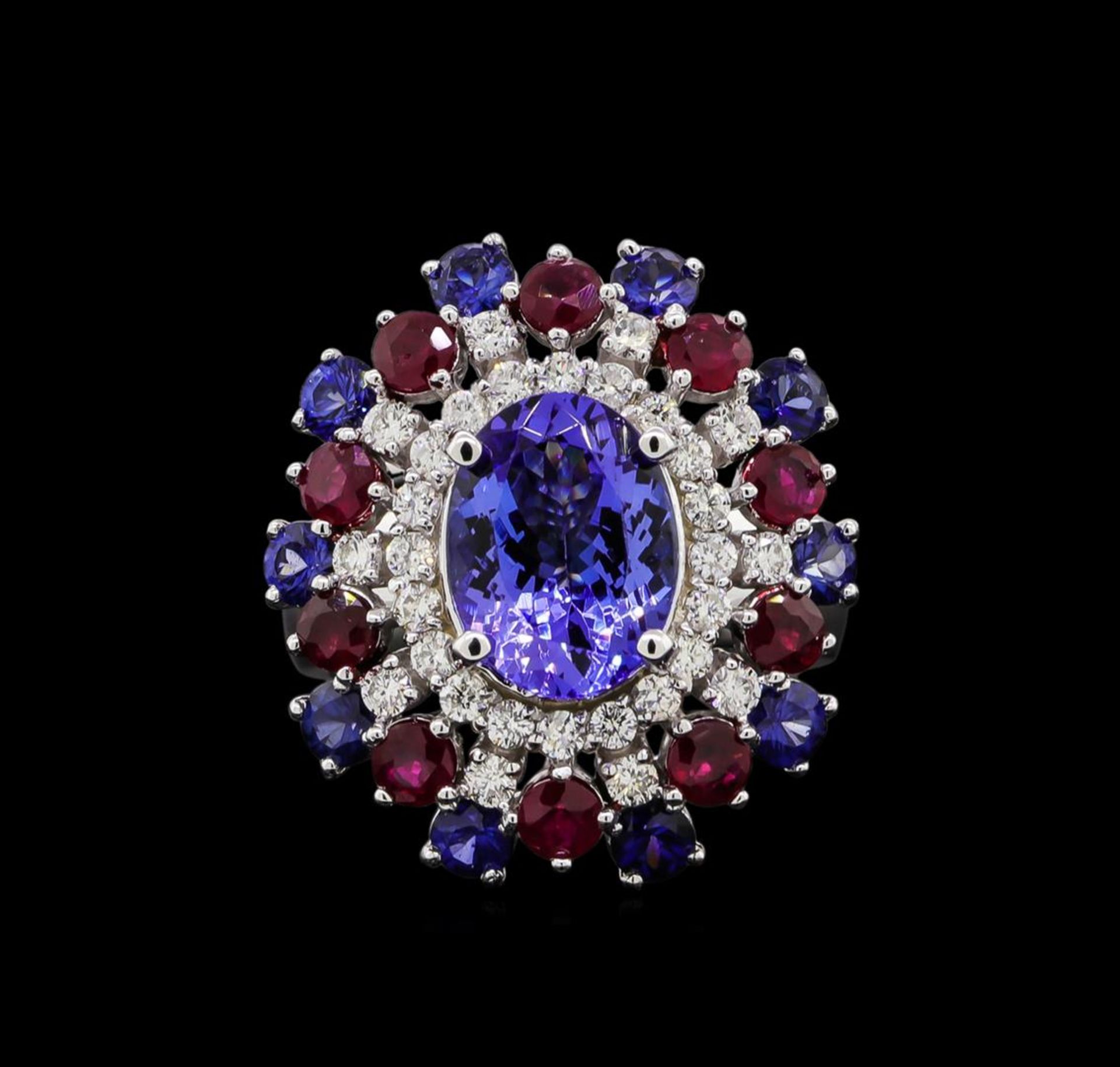 14KT White Gold 3.58 ctw Tanzanite, Sapphire, Ruby and Diamond Ring - Image 2 of 5
