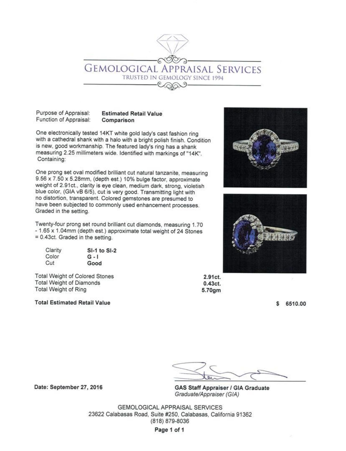 2.91 ctw Tanzanite and Diamond Ring - 14KT White Gold - Image 5 of 5