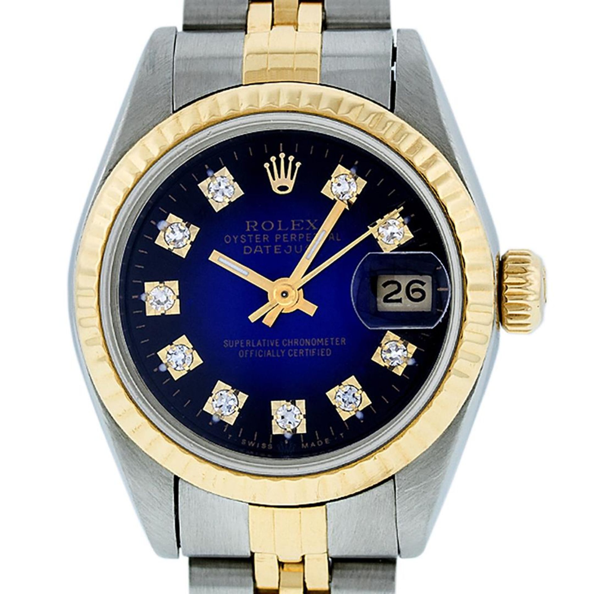 Rolex Ladies 2 Tone Blue Vignette Diamond 26MM Oyster Perpetual Datejust Wristwa