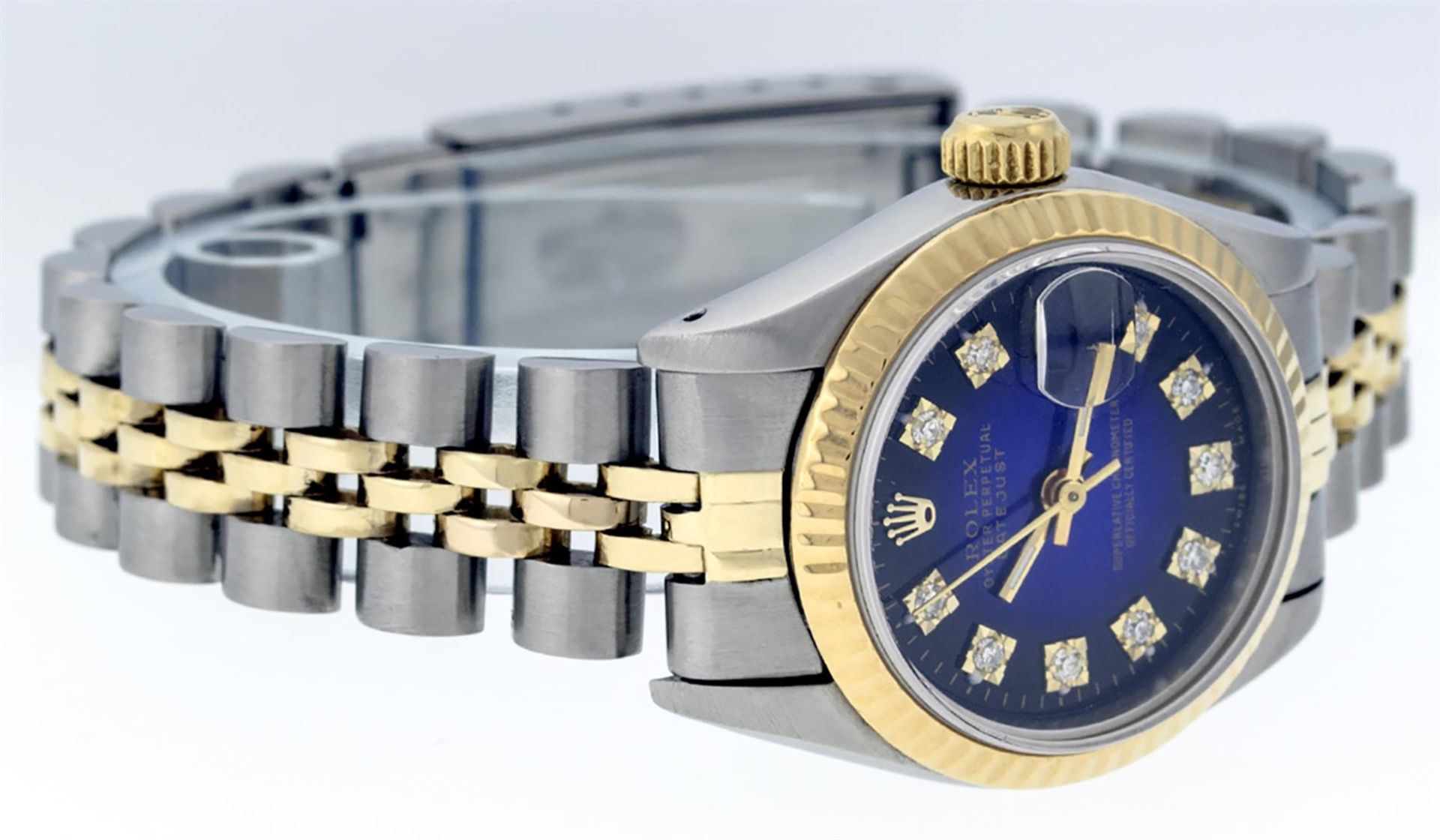 Rolex Ladies 2 Tone Blue Vignette Diamond 26MM Oyster Perpetual Datejust Wristwa - Image 3 of 9