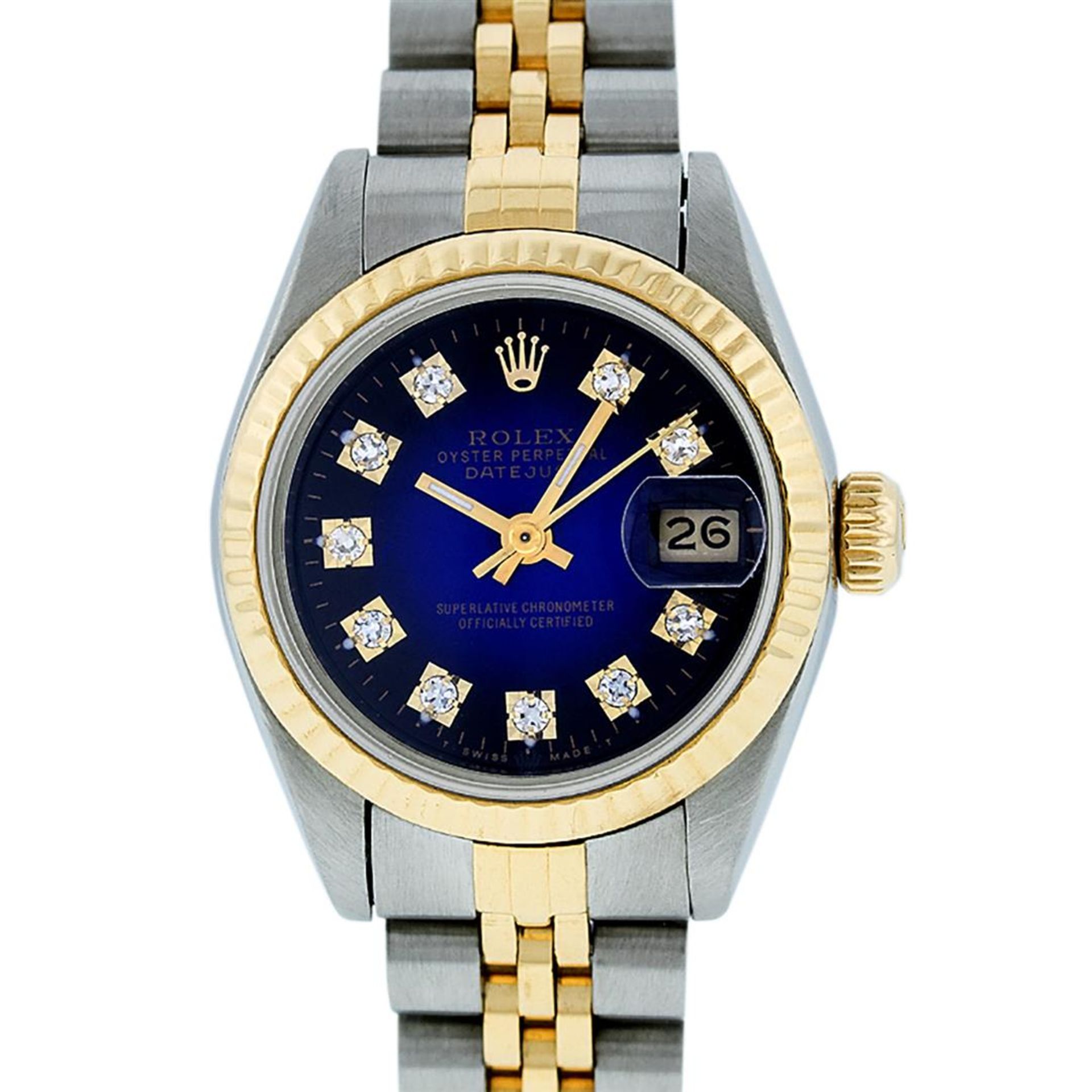 Rolex Ladies 2 Tone Blue Vignette Diamond 26MM Oyster Perpetual Datejust Wristwa - Image 2 of 9