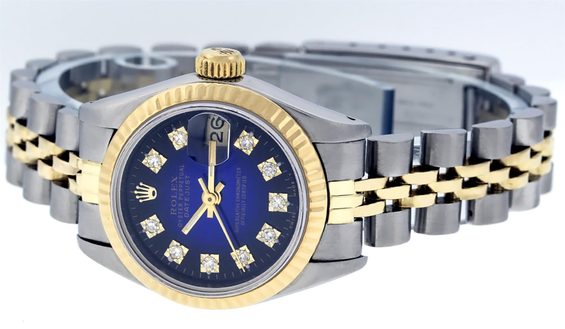 Rolex Ladies 2 Tone Blue Vignette Diamond 26MM Oyster Perpetual Datejust Wristwa - Image 9 of 9