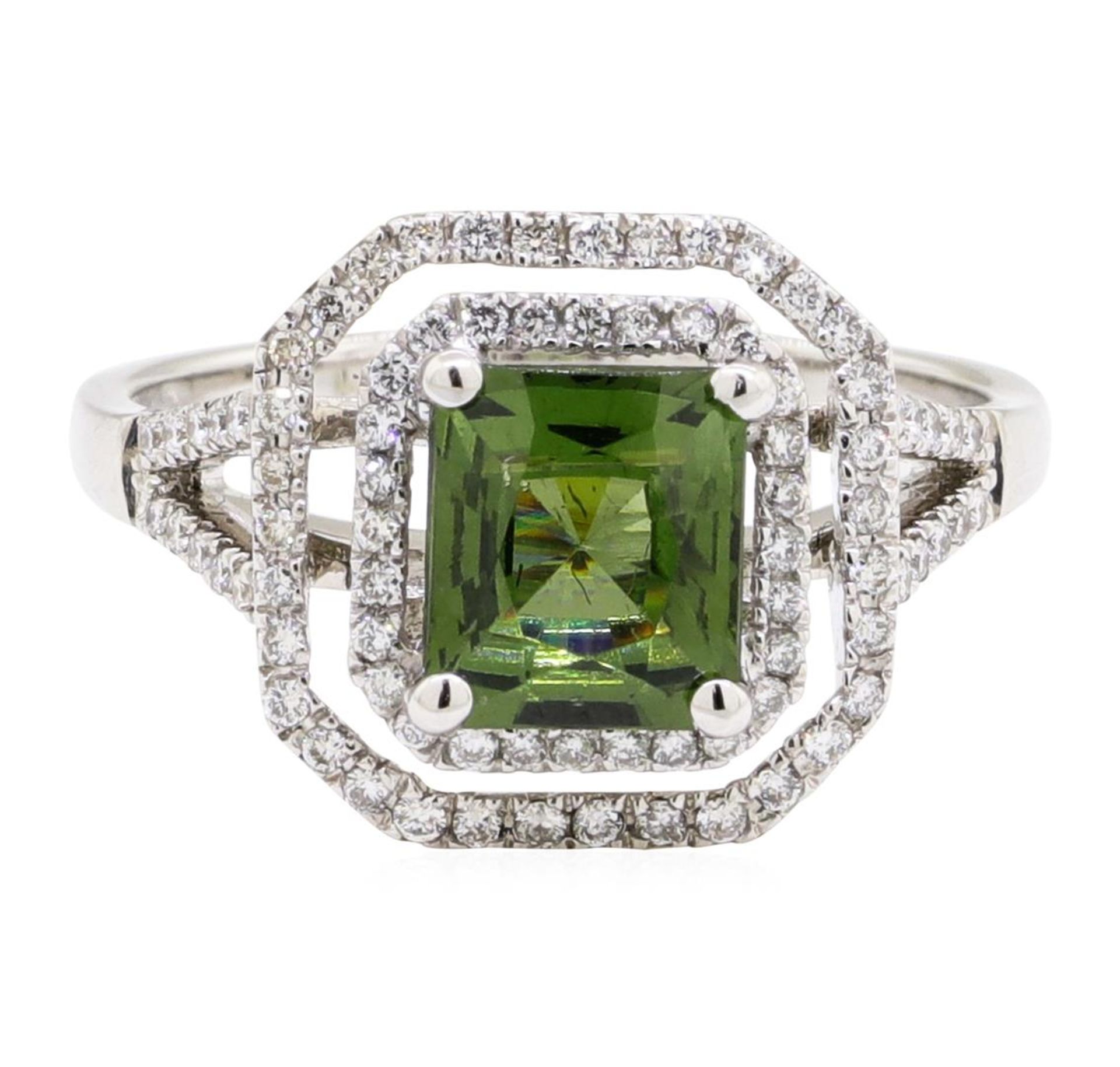 2.42 ctw Princess Brilliant Green Zircon And Round Brilliant Cut Diamond Ring - - Image 2 of 5