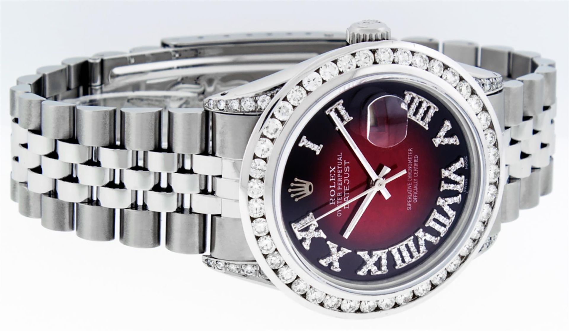 Rolex Mens Stainless Steel 3ctw Red Vignette Roman Diamond Datejust Wristwatch - Image 3 of 9