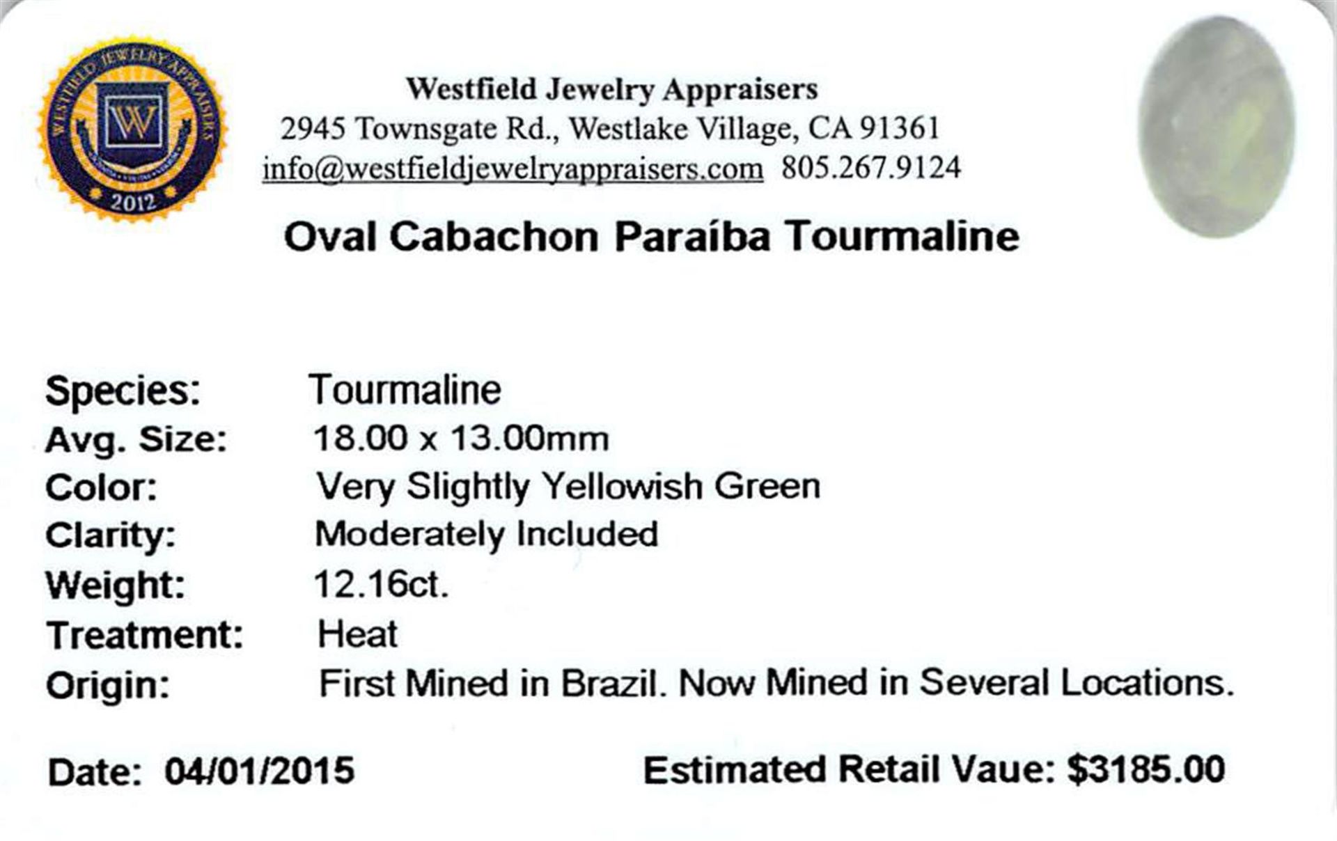 12.16 ctw Oval Paraiba Tourmaline Parcel - Image 2 of 2