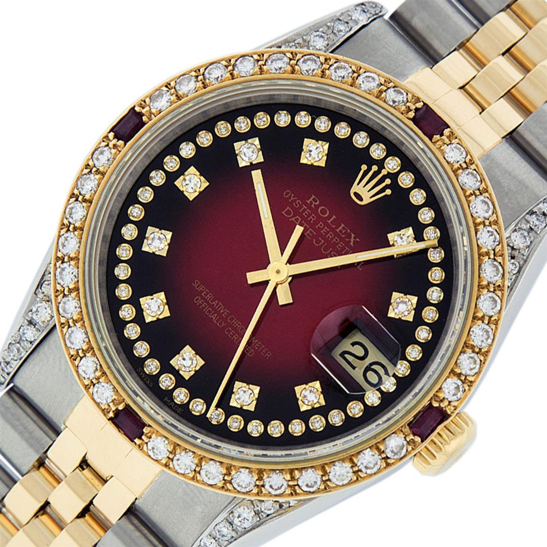 Rolex Mens 2 Tone Lugs Red Vignette Diamond String & Ruby Datejust Wristwatch - Image 2 of 9