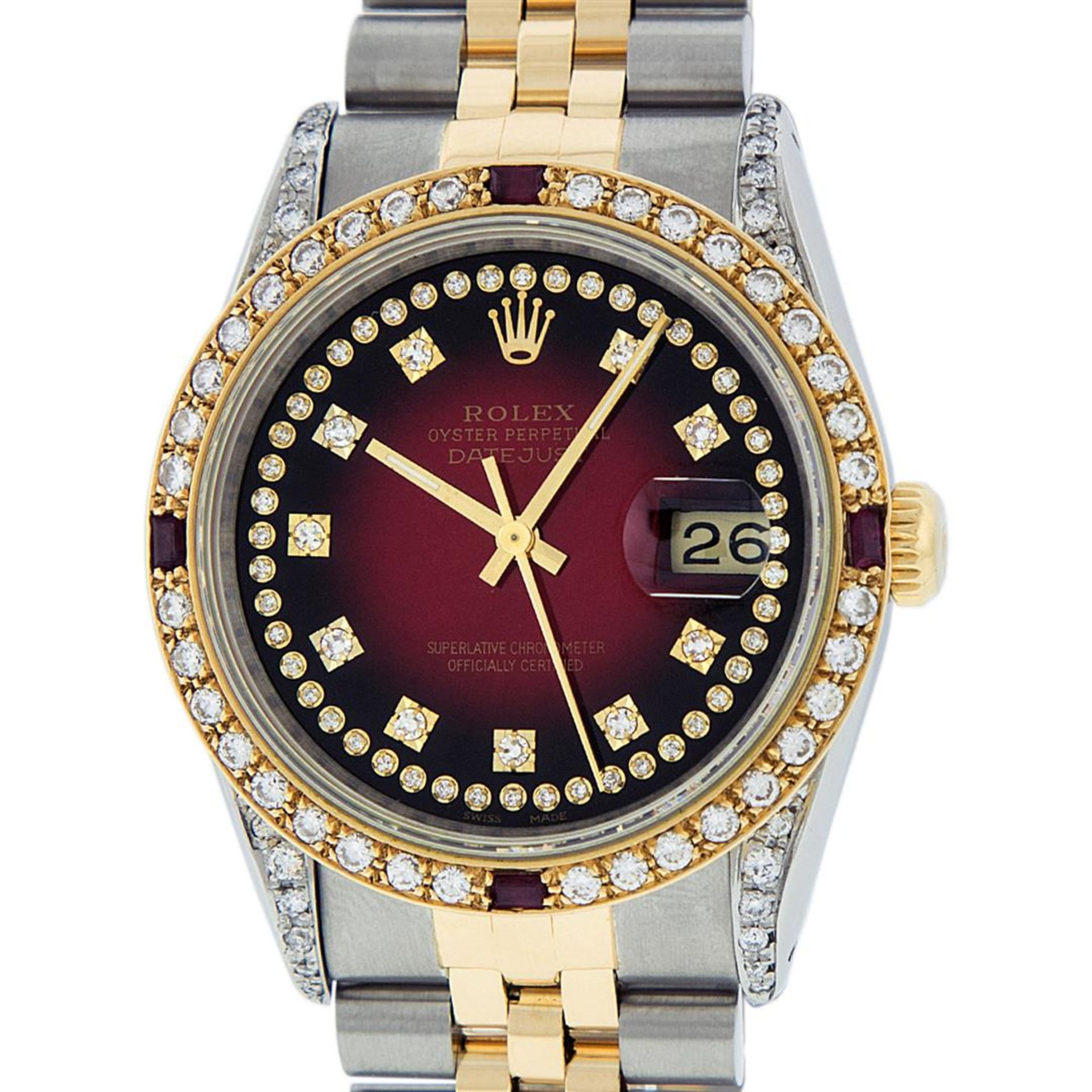 Rolex Mens 2 Tone Lugs Red Vignette Diamond String & Ruby Datejust Wristwatch - Image 3 of 9
