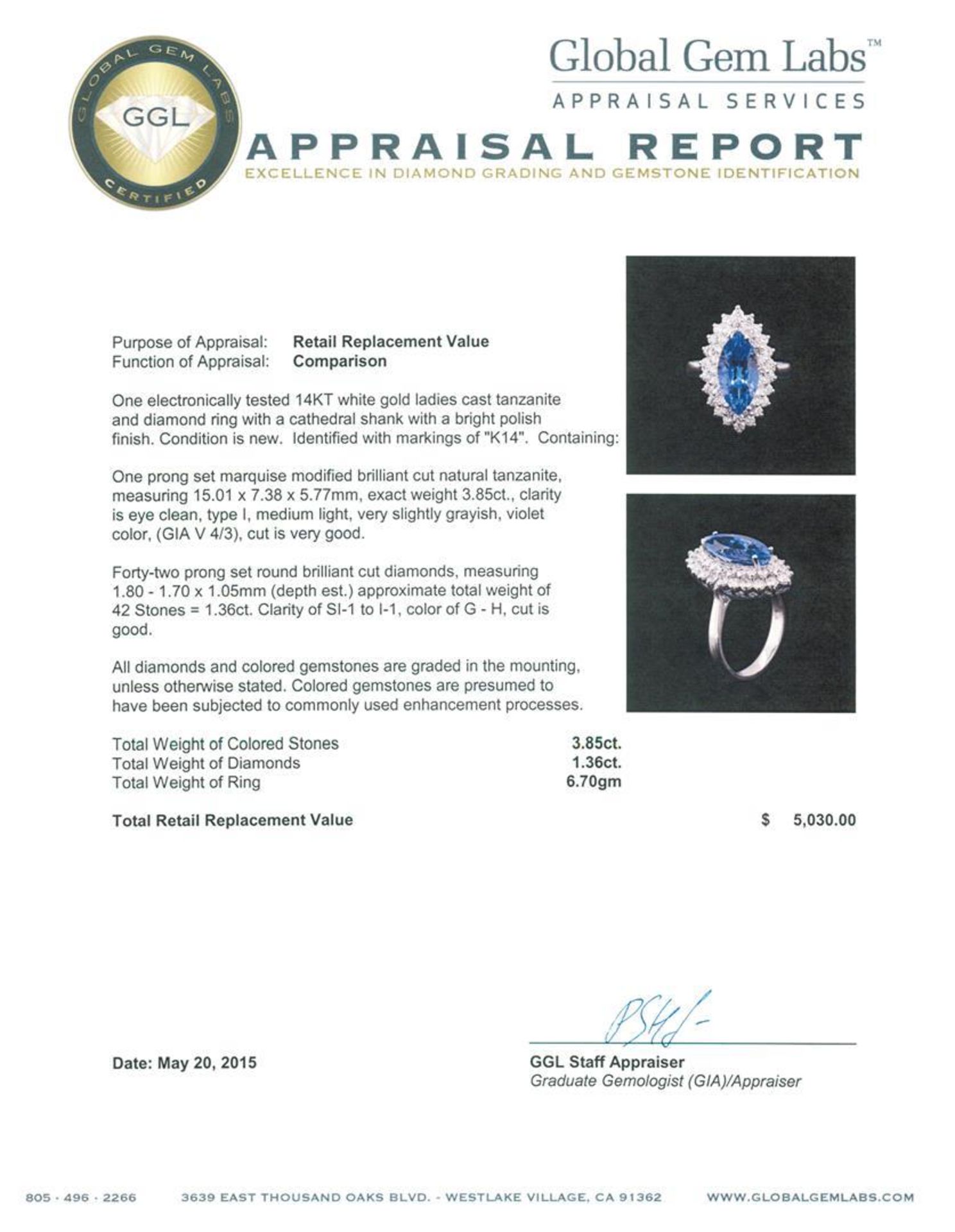 14KT White Gold 3.85 ctw Tanzanite and Diamond Ring - Image 4 of 4
