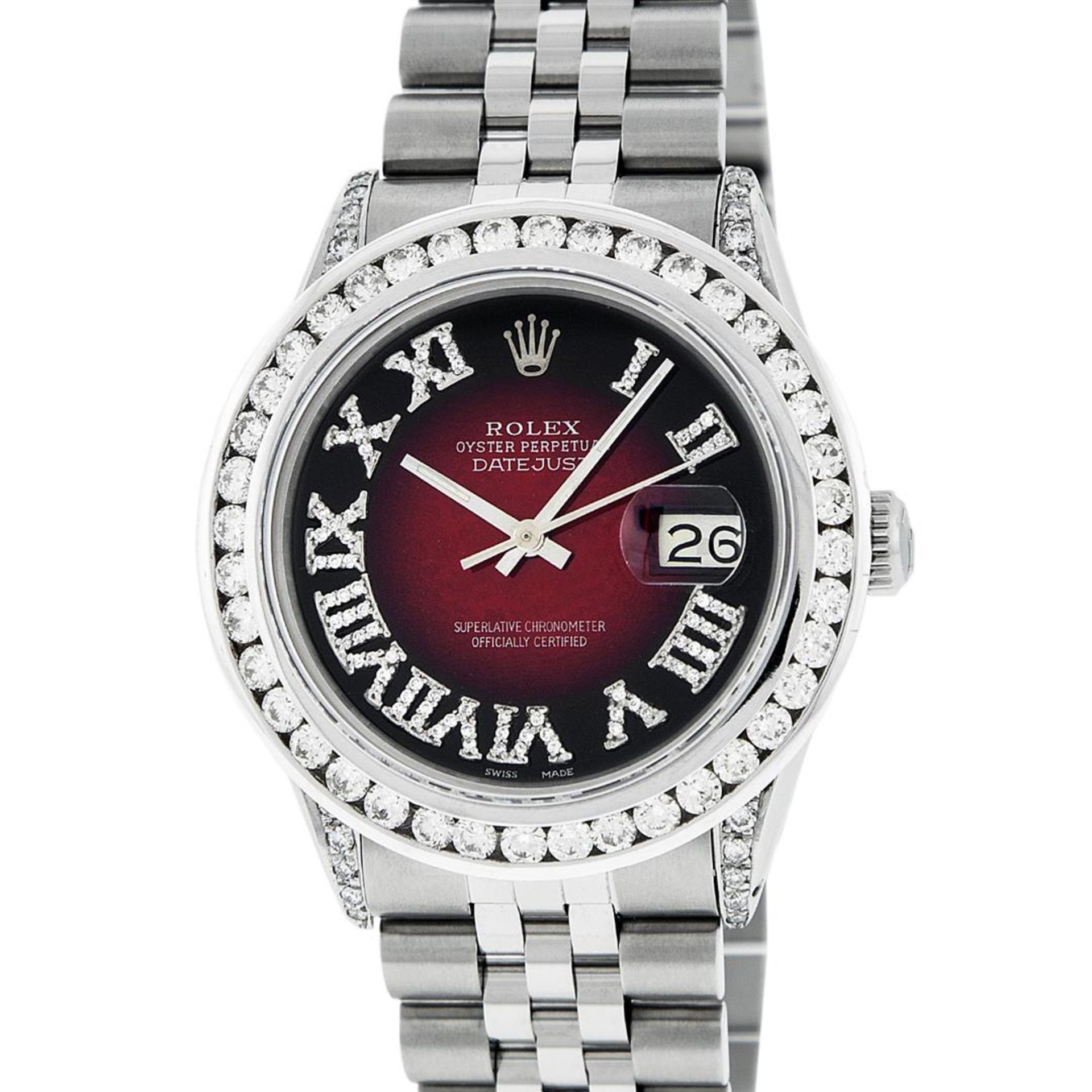 Rolex Mens Stainless Steel 3ctw Red Vignette Roman Diamond Datejust Wristwatch - Image 2 of 9