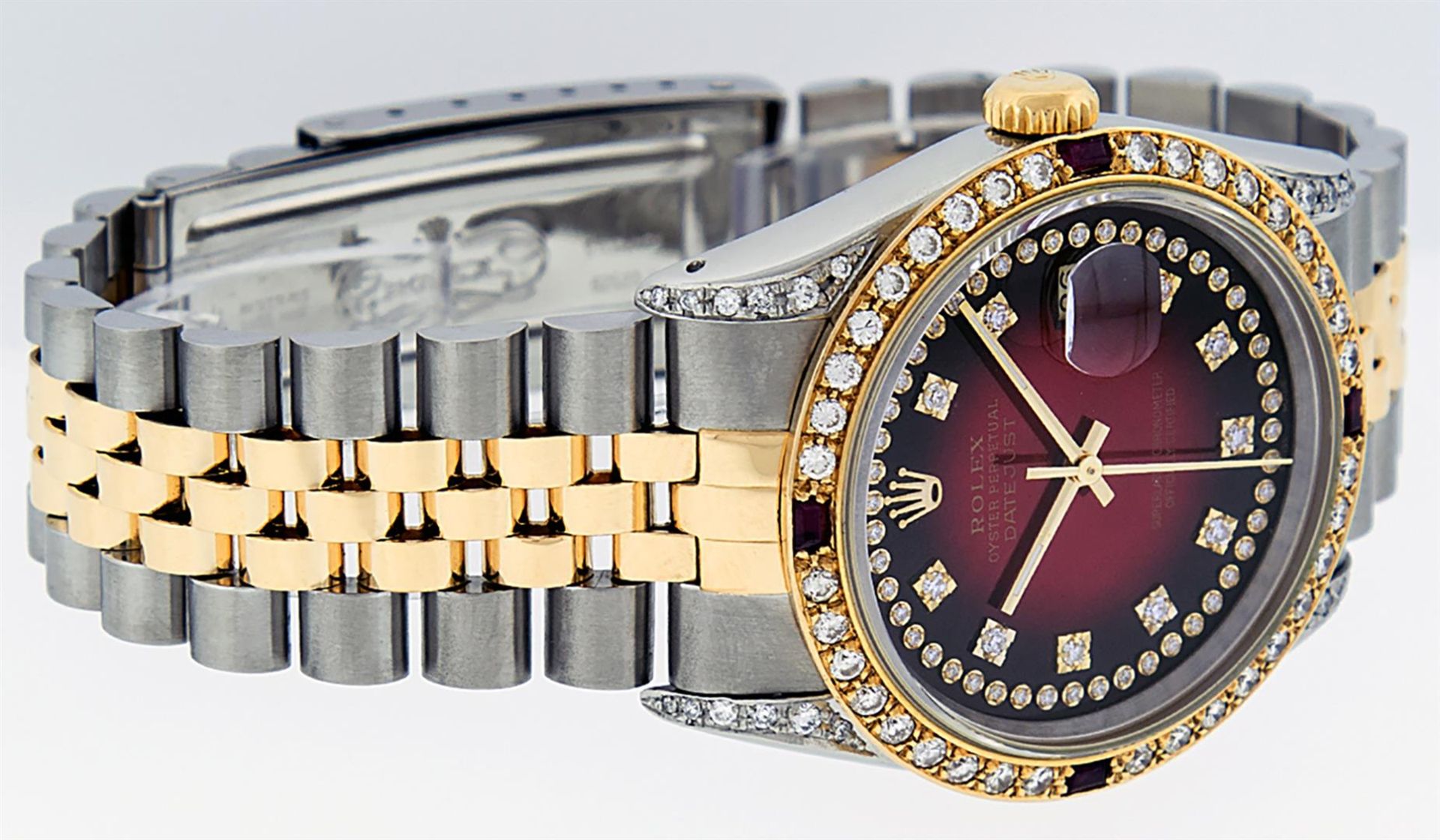 Rolex Mens 2 Tone Lugs Red Vignette Diamond String & Ruby Datejust Wristwatch - Image 4 of 9