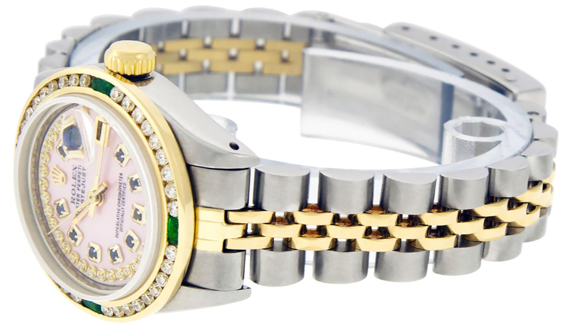 Rolex Ladies 2 Tone MOP Sapphire & Diamond, Emerald Datejust Wristwatch 26MM - Image 5 of 9
