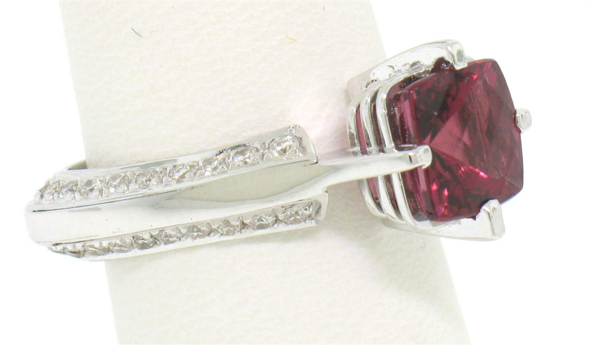 18k White Gold Cushion Rubellite Tourmaline Ring w/ 0.79ctw Pave Fine Diamonds - Image 5 of 7