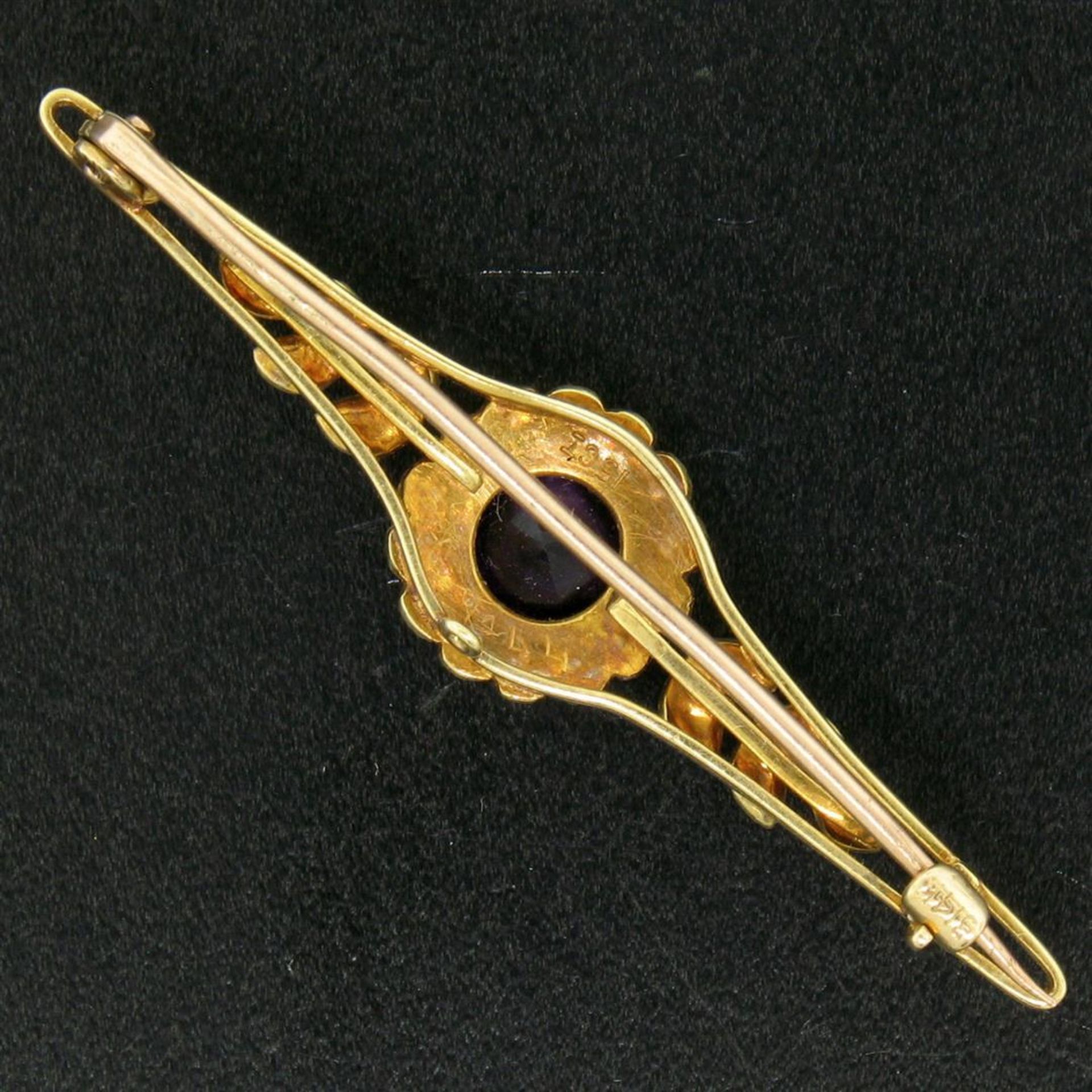 15k Yellow Gold .64 ct Old Cut Amethyst & Seed Pearl Brooch Pin - Image 6 of 8