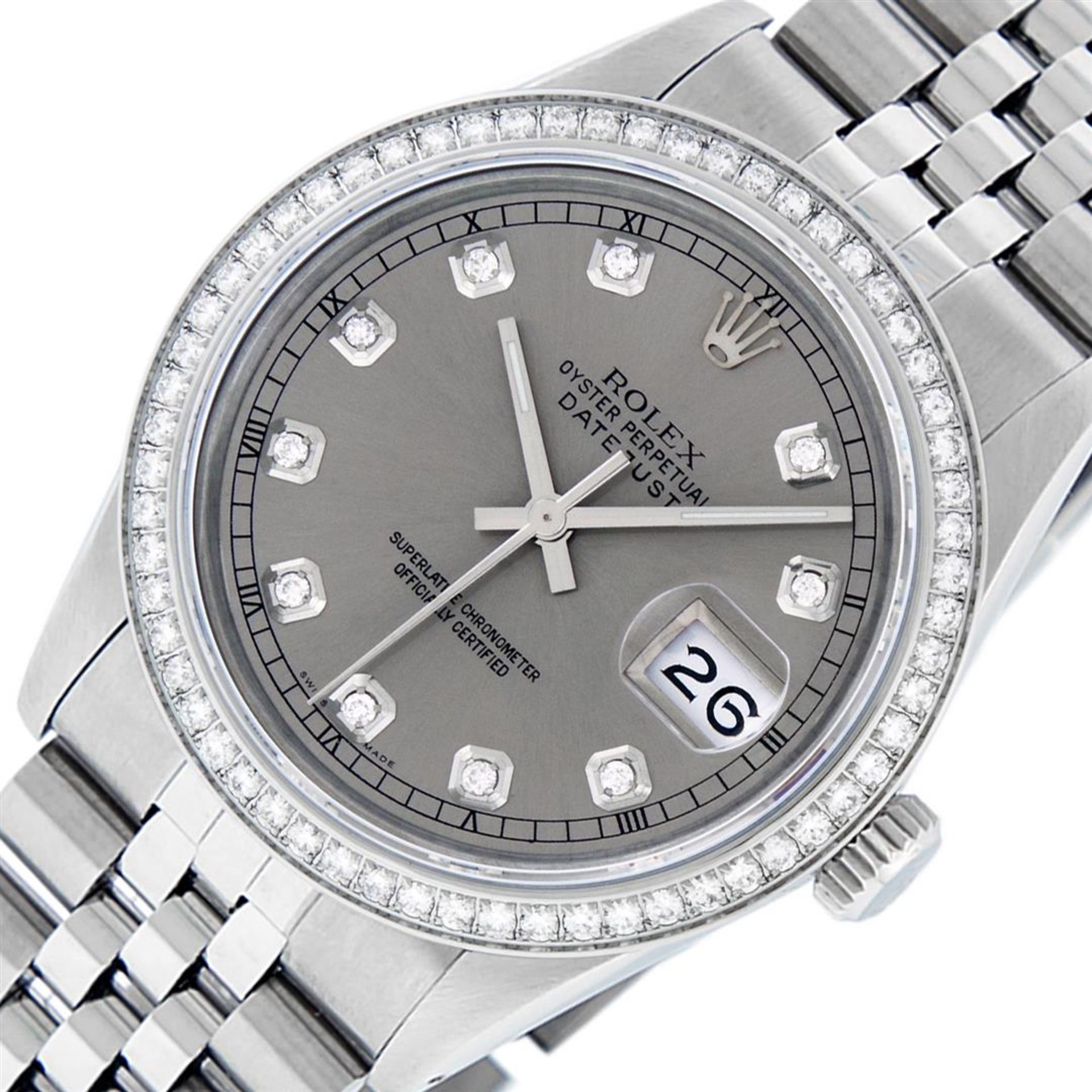 Rolex Mens Stainless Steel Slate Grey Diamond 36MM Datejust Wristwatch - Image 3 of 9