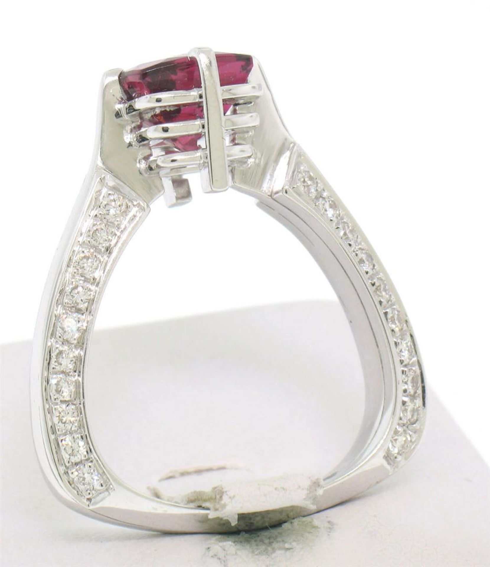 18k White Gold Cushion Rubellite Tourmaline Ring w/ 0.79ctw Pave Fine Diamonds - Image 3 of 7