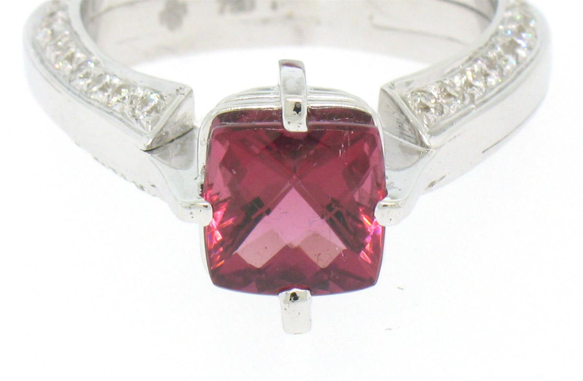 18k White Gold Cushion Rubellite Tourmaline Ring w/ 0.79ctw Pave Fine Diamonds - Image 2 of 7