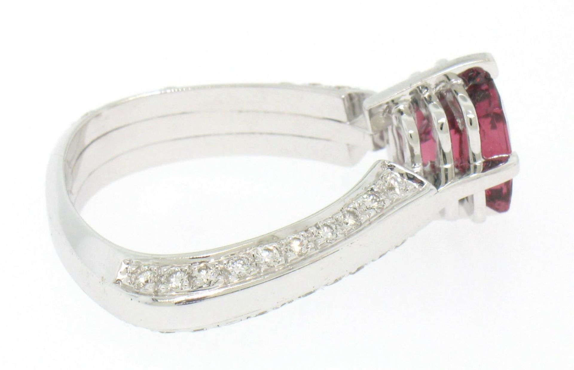 18k White Gold Cushion Rubellite Tourmaline Ring w/ 0.79ctw Pave Fine Diamonds - Image 6 of 7