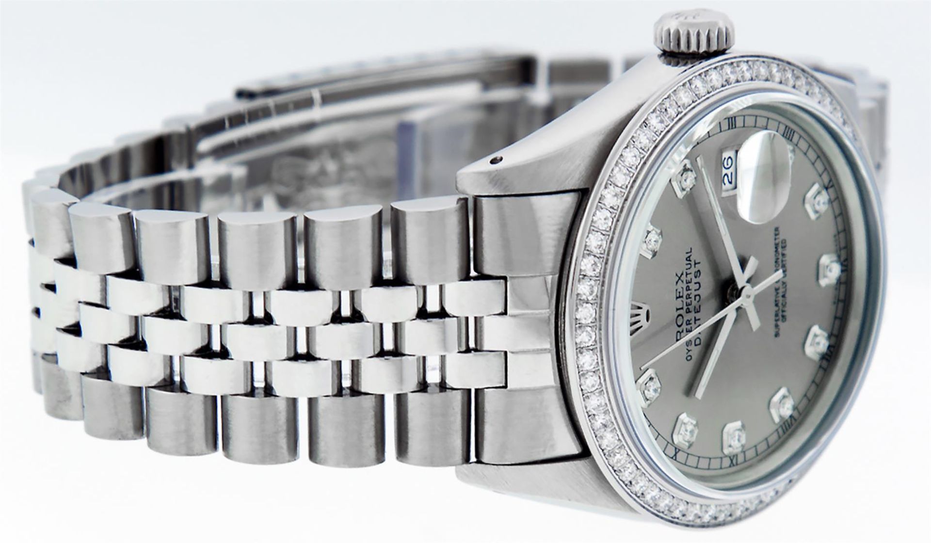 Rolex Mens Stainless Steel Slate Grey Diamond 36MM Datejust Wristwatch - Image 6 of 9